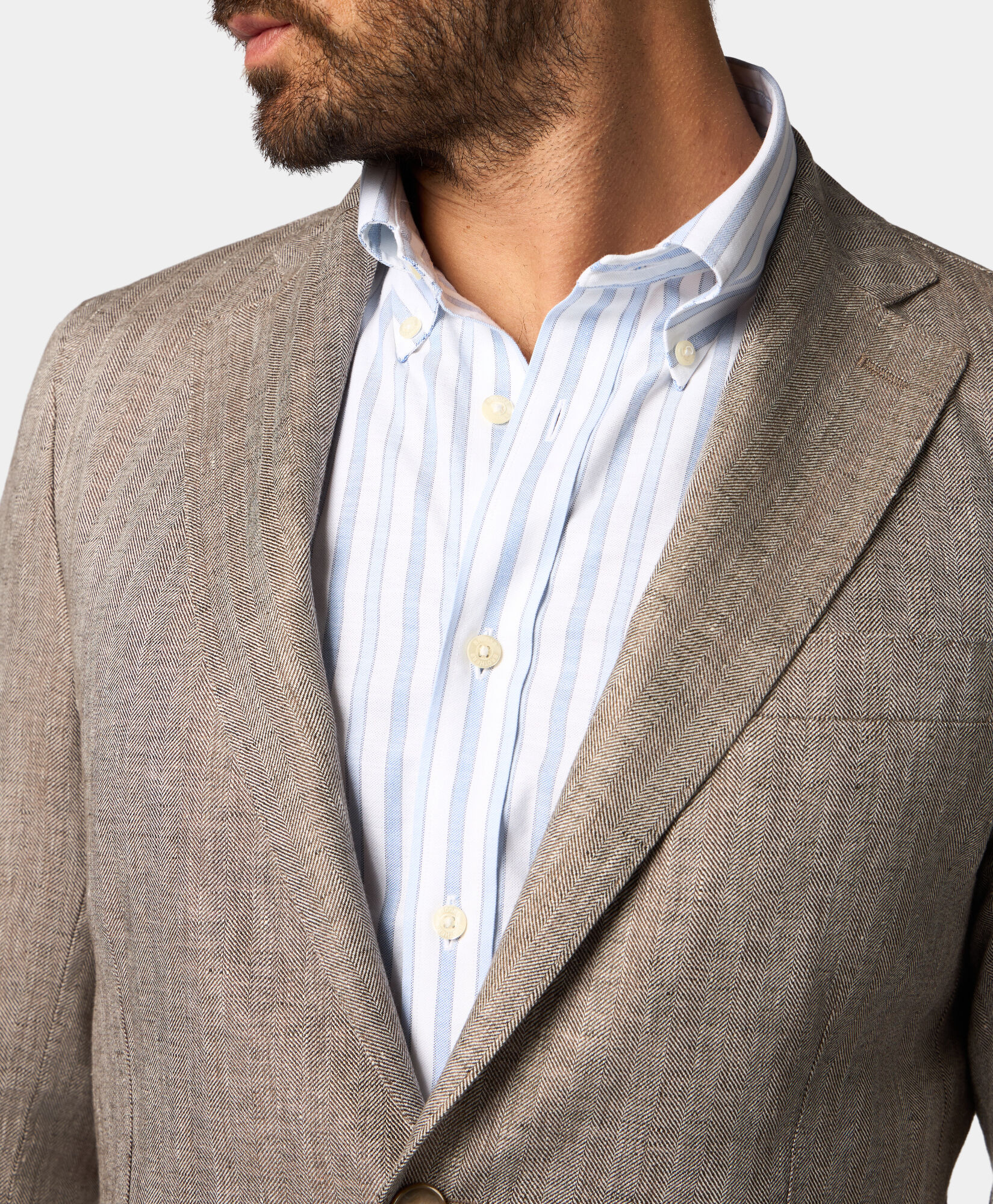 Brooks Brothers Herringbone Design Linen Blazer Light Brown JKREG063LIPLI001LTBRF001