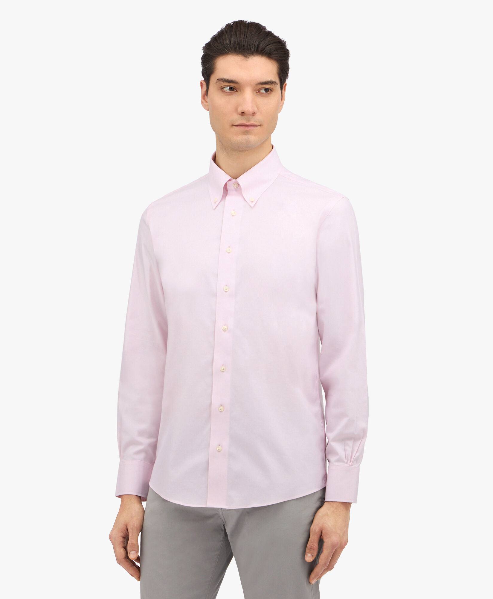 Brooks Brothers Pink Slim Fit Stretch Supima Cotton Non-Iron Twill Dress Shirt with  Button-Down Collar Pink 1000096432US100201343