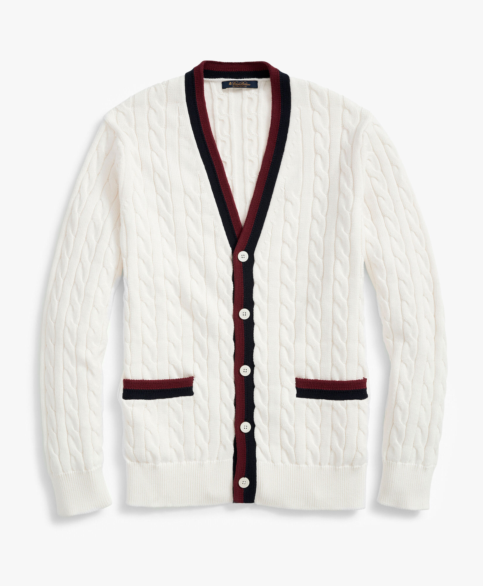 White Vintage Inspired Supima Cotton Tennis Cardigan in Marshmallow for Men Brooks Brothers EU