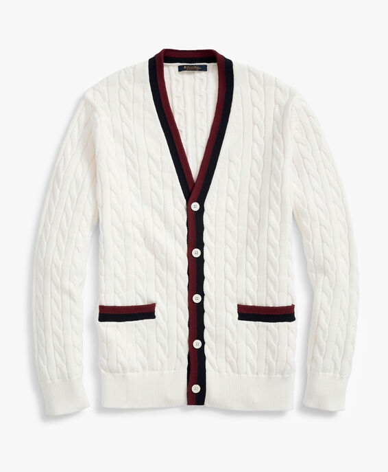 Brooks Brothers Cardigan Tennis blanc en coton Supima d’inspiration vintage Marshmallow 1000088658US100212536