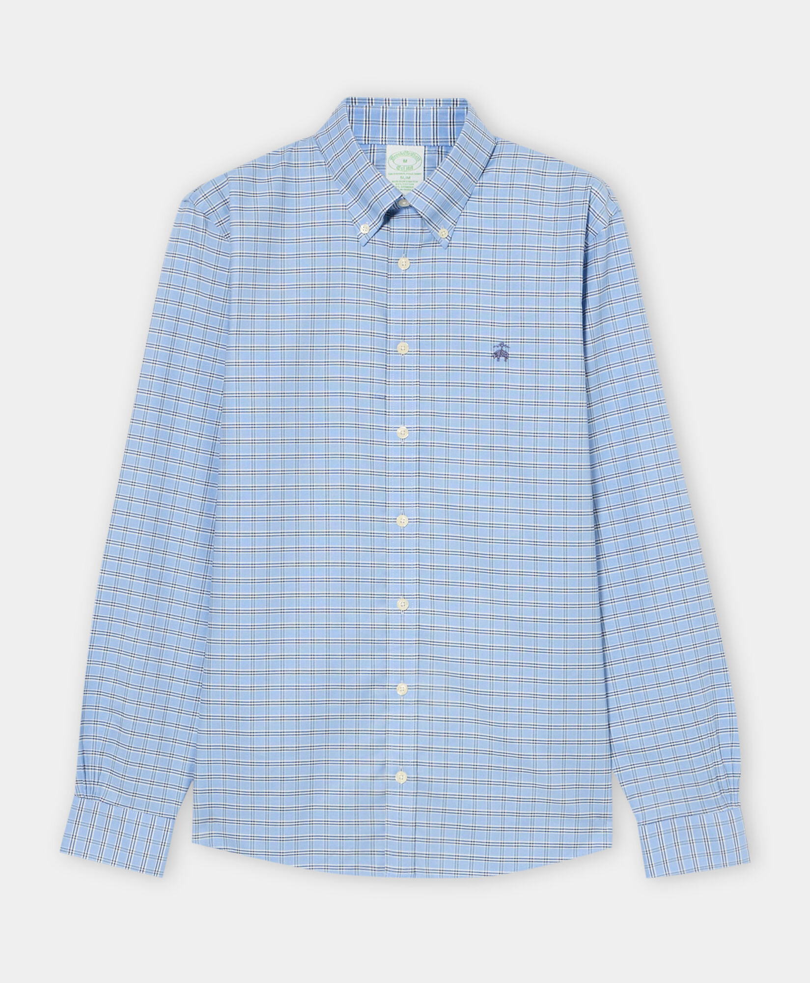 Brooks Brothers Chemise Slim Fit Golden Fleece à Carreaux avec Col Button-Down Bleu Clair 1000104115US100220349