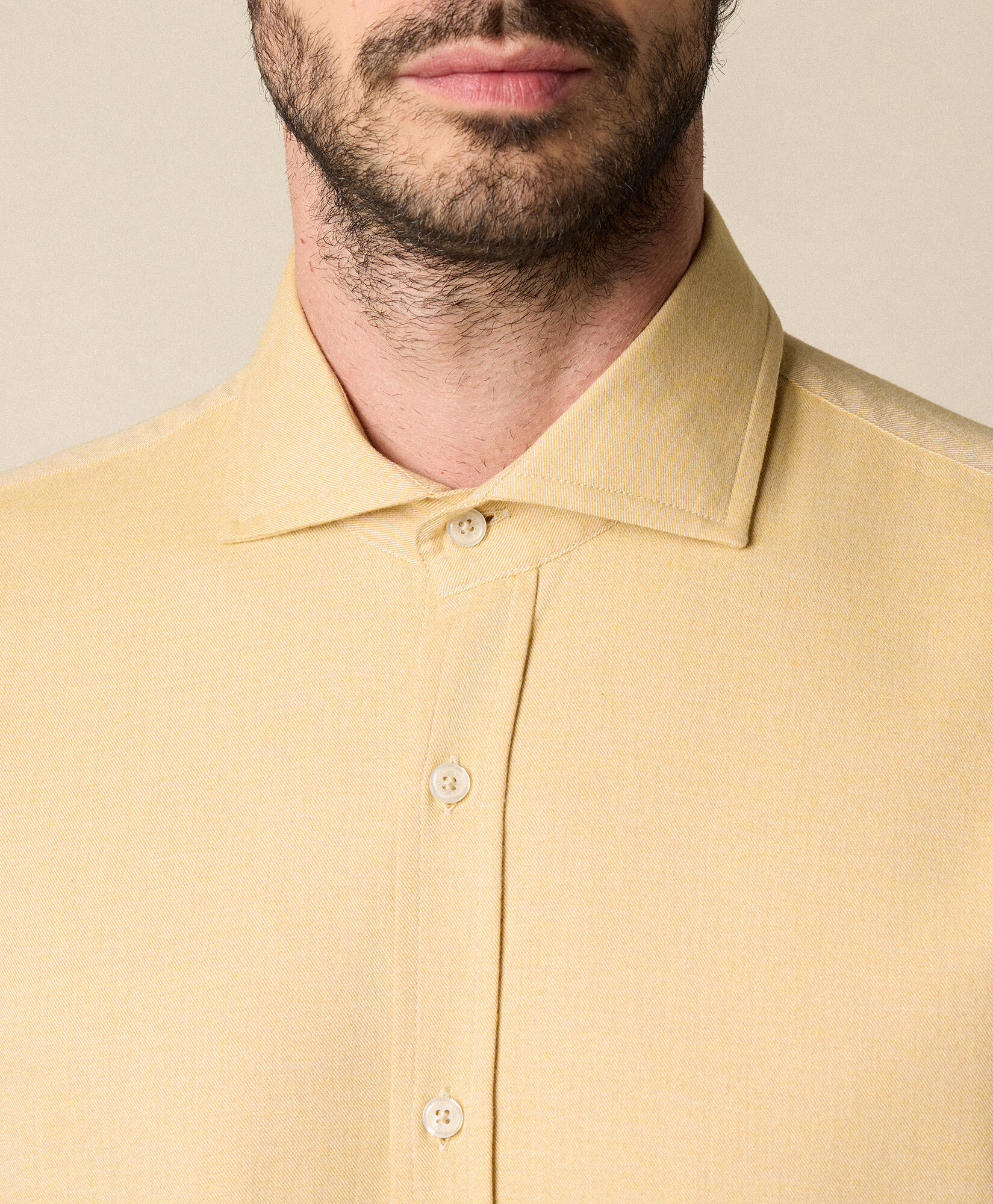 Brooks Brothers Slim Fit Melange Cotton Flannel Shirt with Spread Collar Ochre CSHSP011COPCO001YELLP002