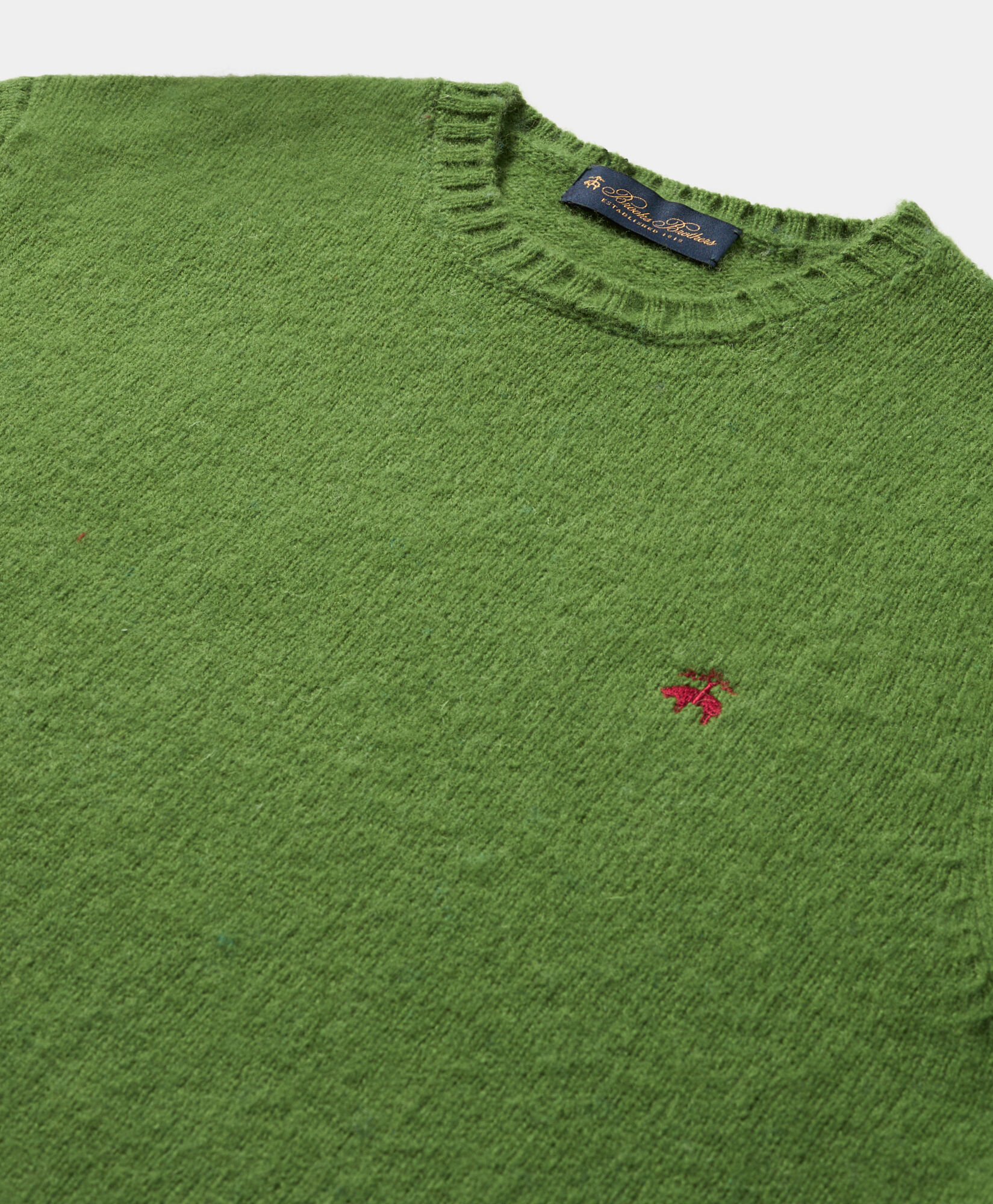 Brooks Brothers Pull Ras du Cou en Laine Shetland Vert KNCRN064WOPWO005GREEP001