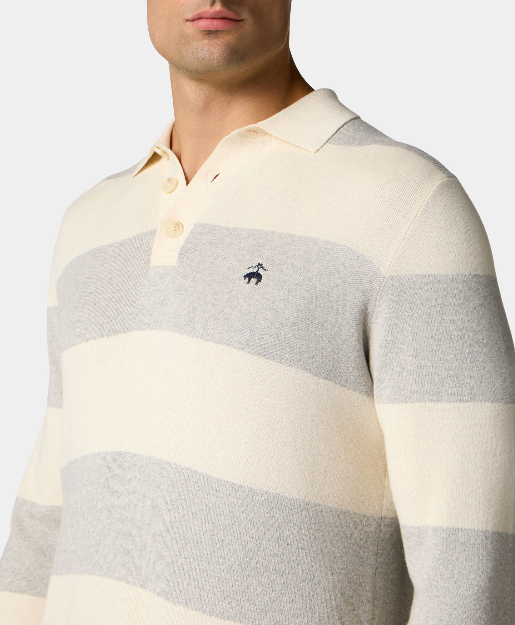 Brooks Brothers Striped Cotton-Cashmere Rugby Knit Polo Light Grey KNPOL012COBWO002LTGRF001