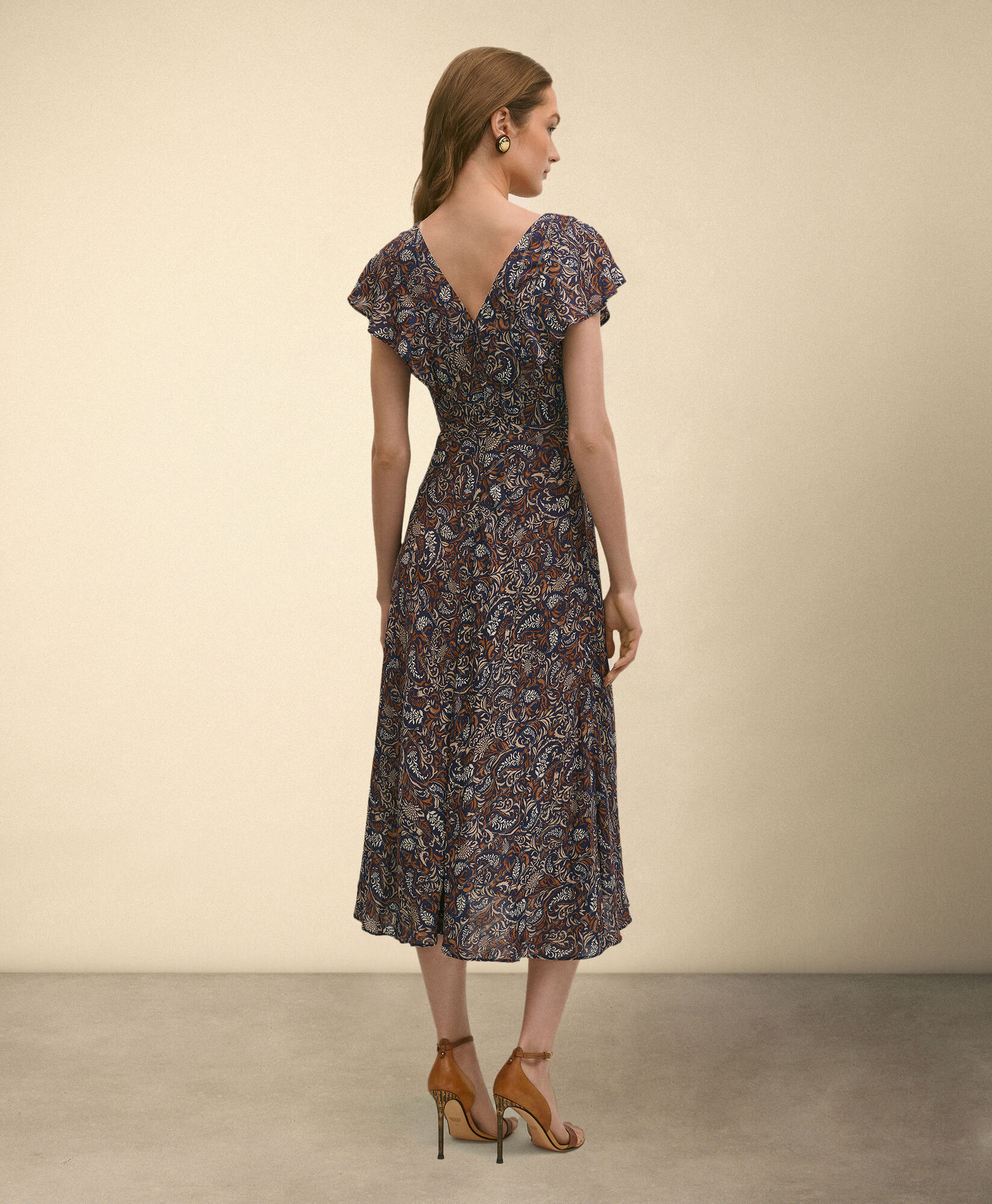 Brooks Brothers Paisley V-Neck Midi Dress Blue 1000104893US100222360