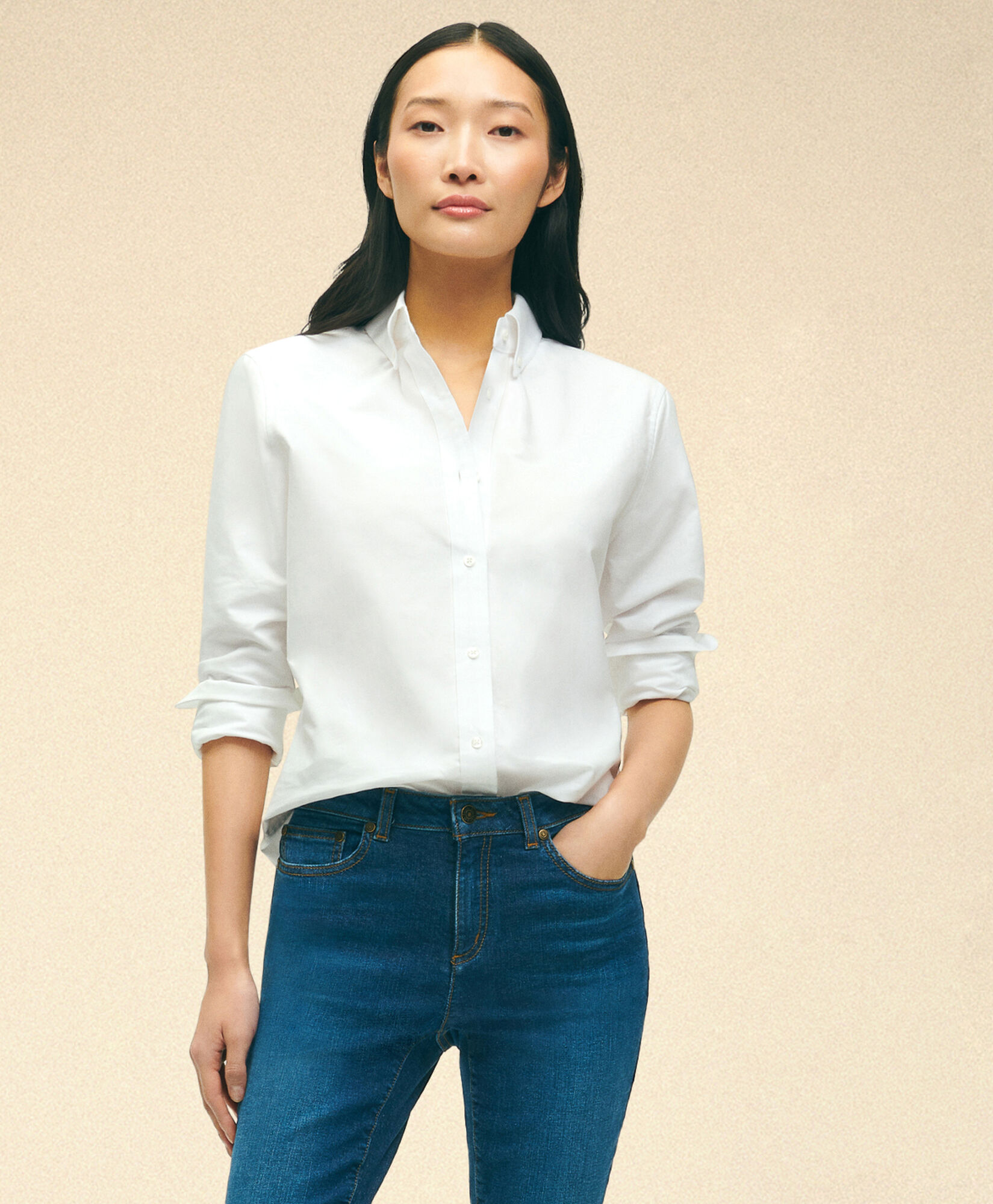 Brooks Brothers Classic Fit Oxford Shirt with Button Down Collar White 1000102787US100217141