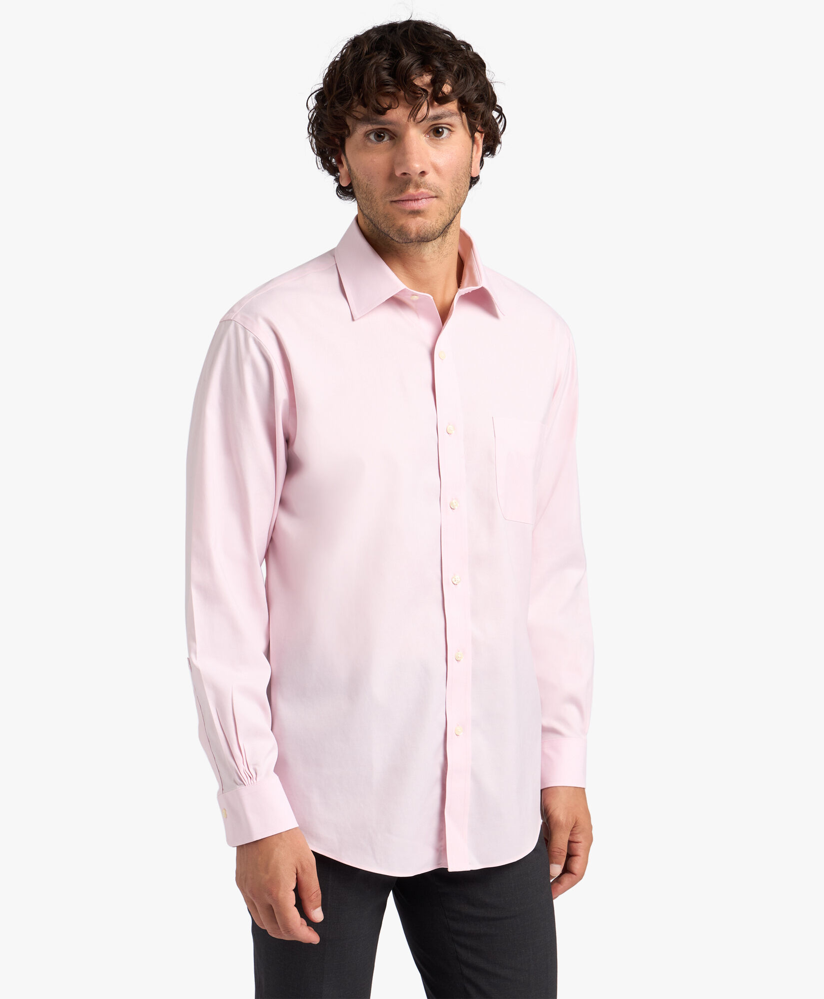 Brooks Brothers Regular Fit Non-Iron Stretch Cotton Shirt with Ainsley Collar Pink 1000095080US100199367