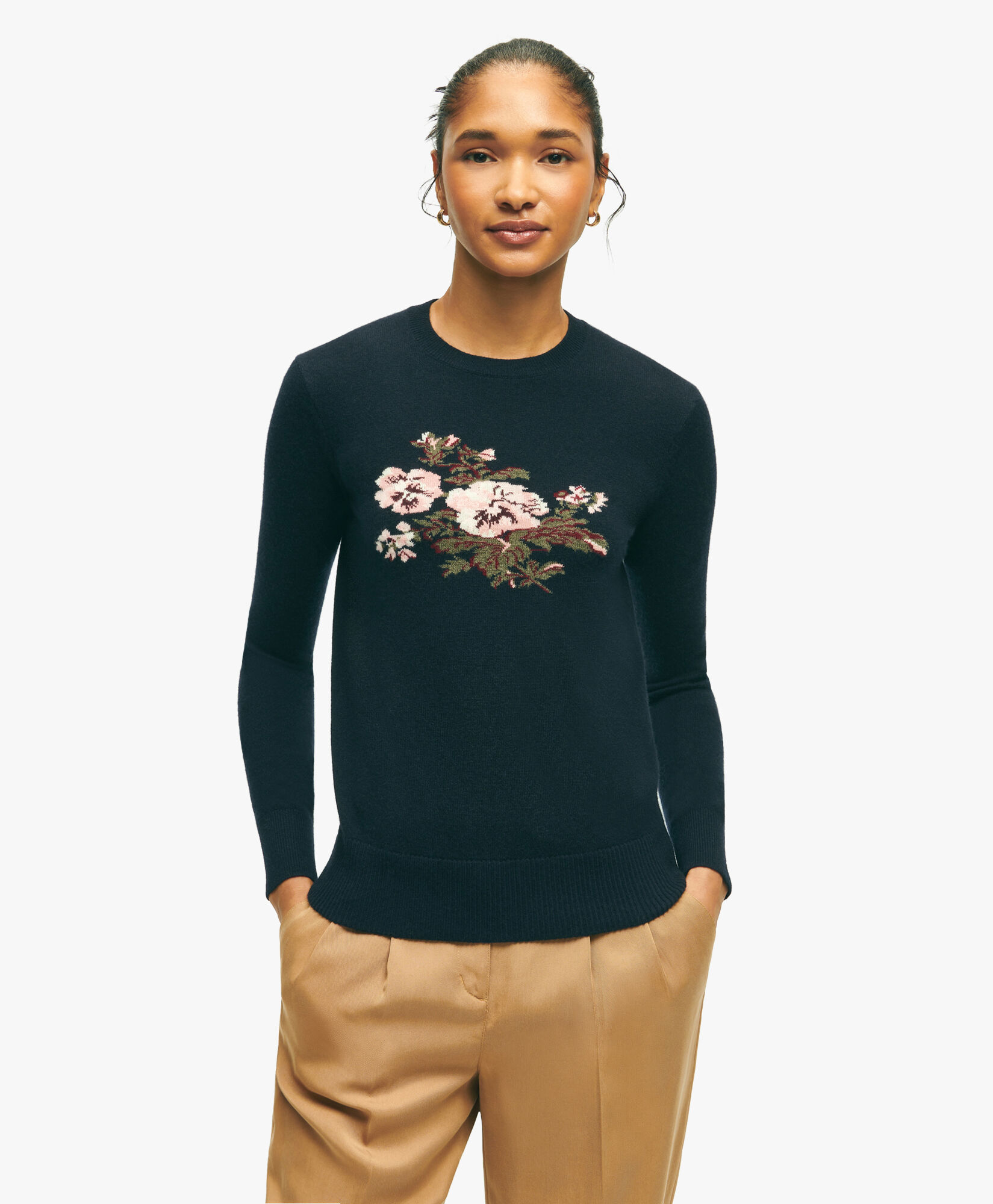 Blue Silk and Cashmere Crew Neck Sweater in Navy for Women Brooks Brothers EU