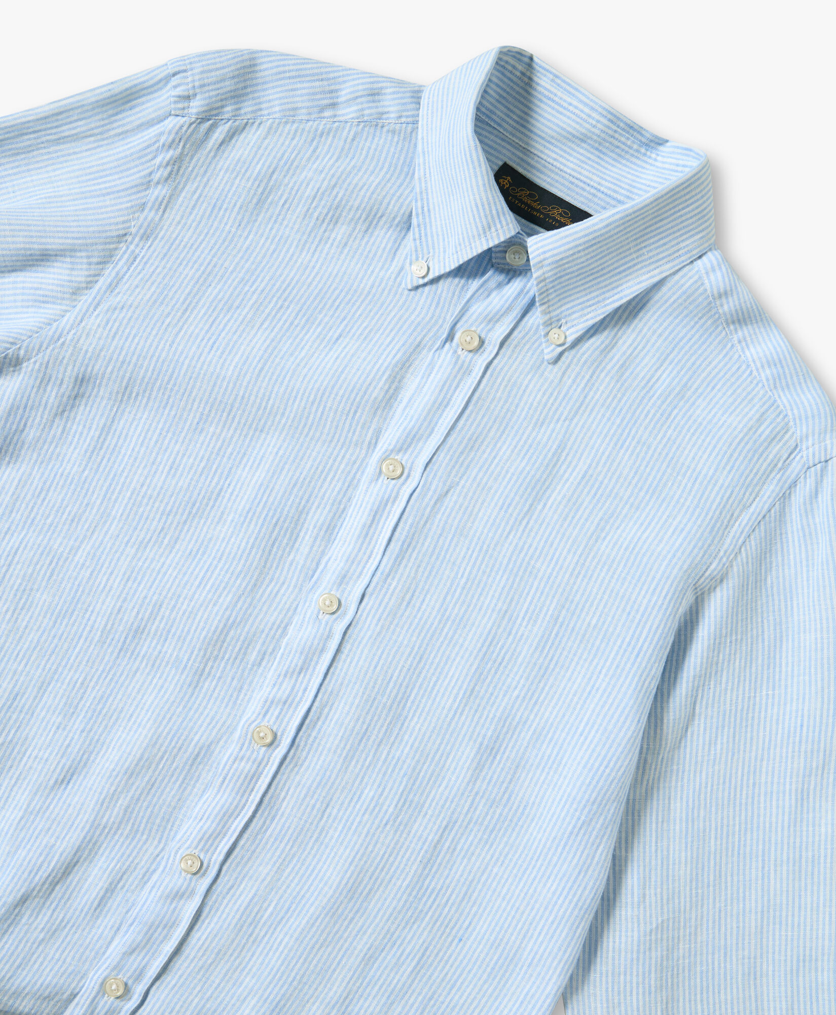Brooks Brothers Slim Fit Striped Linen Button Down Shirt Light Blue CSHBD006LIPLI001LTBLF001
