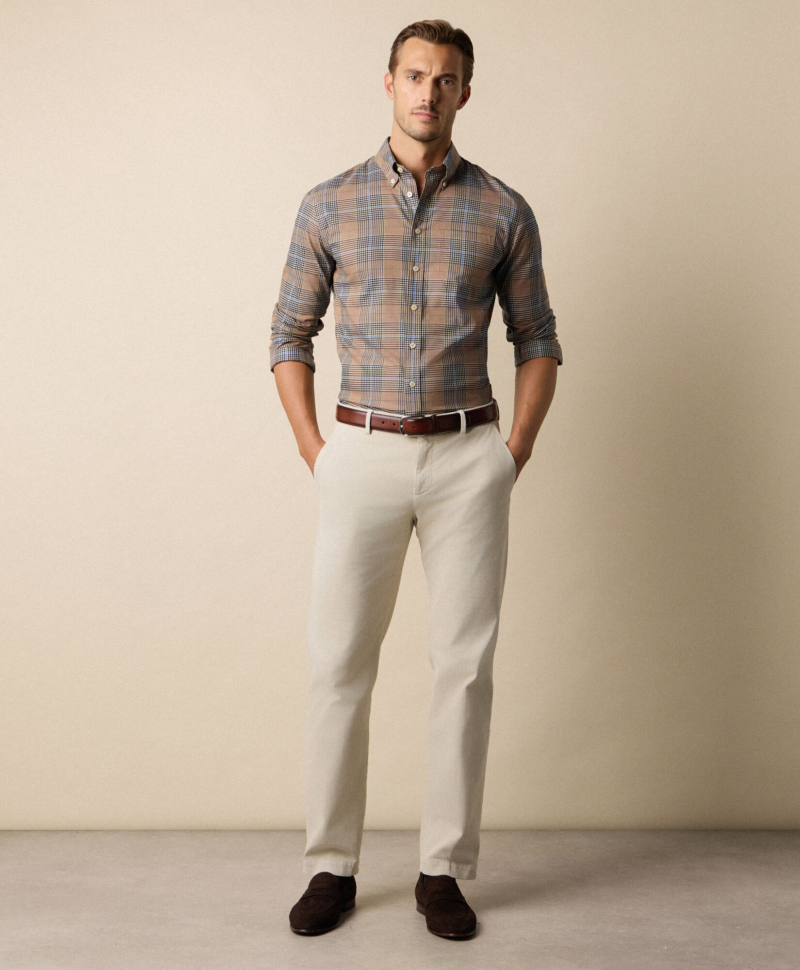 Brooks Brothers Slim Fit Non-Iron Plaid Stretch Twill Shirt with Button Down Collar Incense 1000105959US100224458