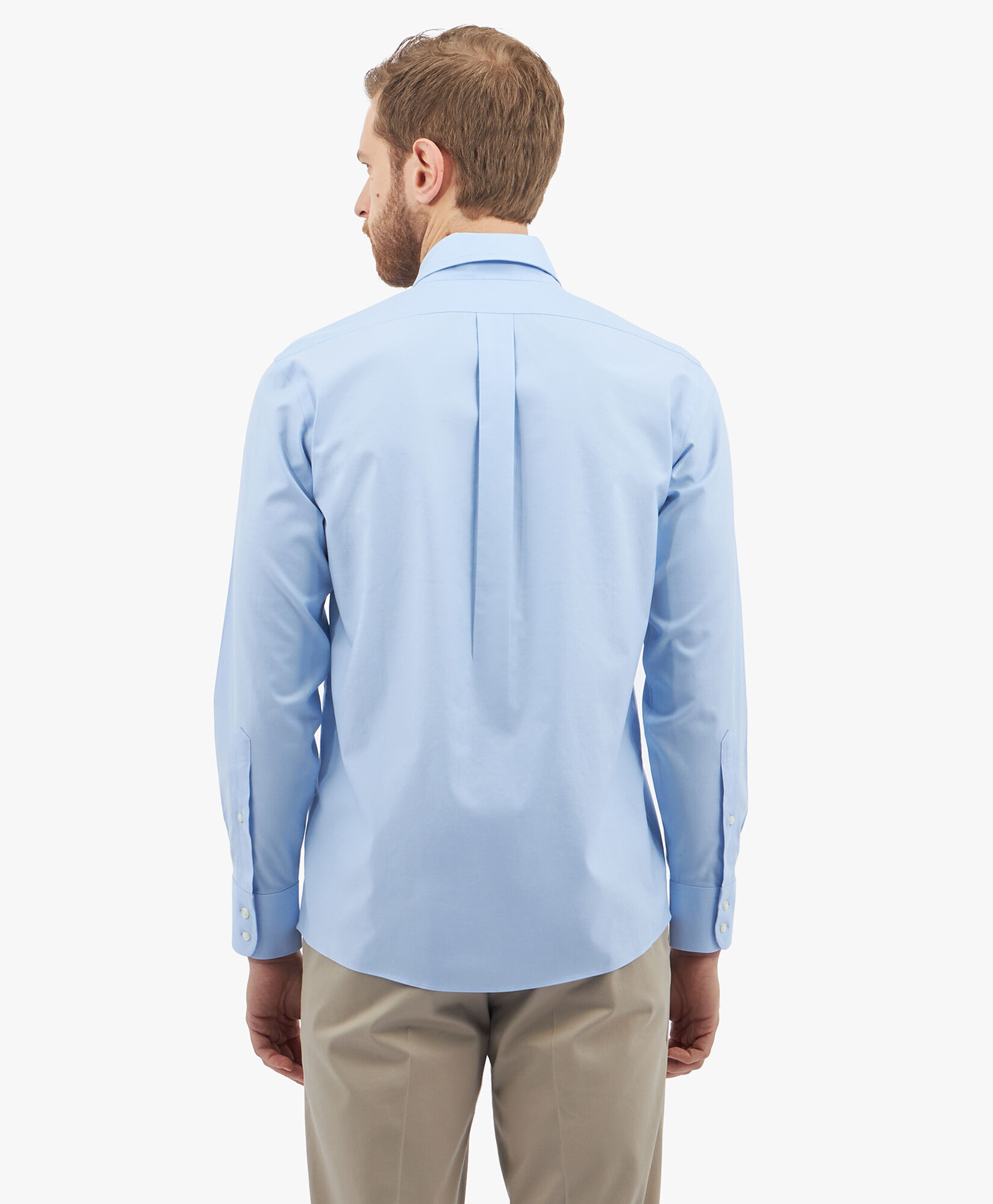 Brooks Brothers Regular Fit Non-Iron Stretch Supima Cotton Twill Shirt with Button Down Collar Light Blue 1000096431US100201330