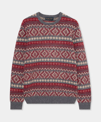 Brooks Brothers Fair Isle Jacquard Lambswool Crewneck Dark Grey KNCRN070WOPWO004DKGRF001