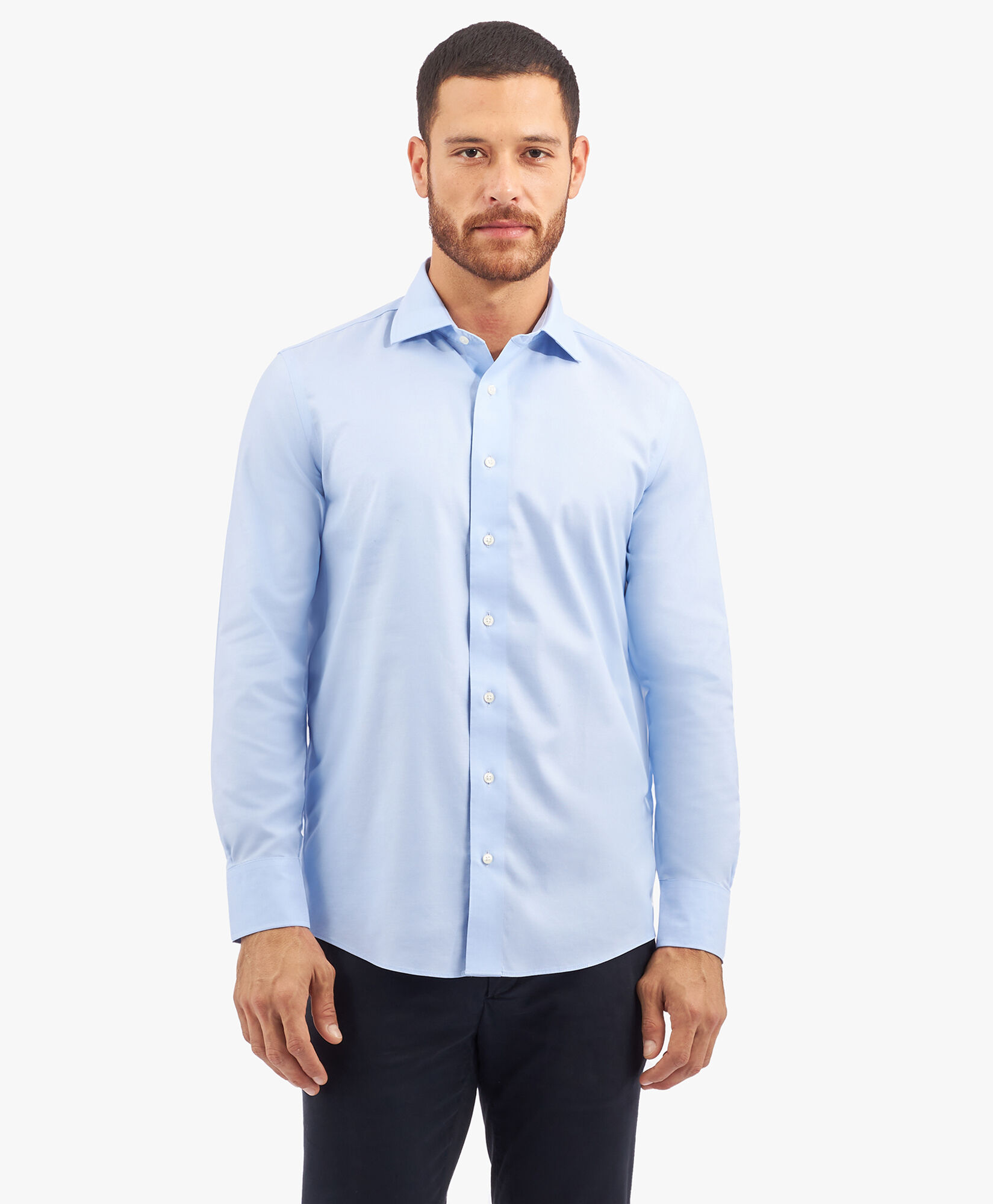 Camisa de corte slim non iron de algodon elastico con cuello ingles abierto en Azul Claro de hombre Brooks Brothers EU