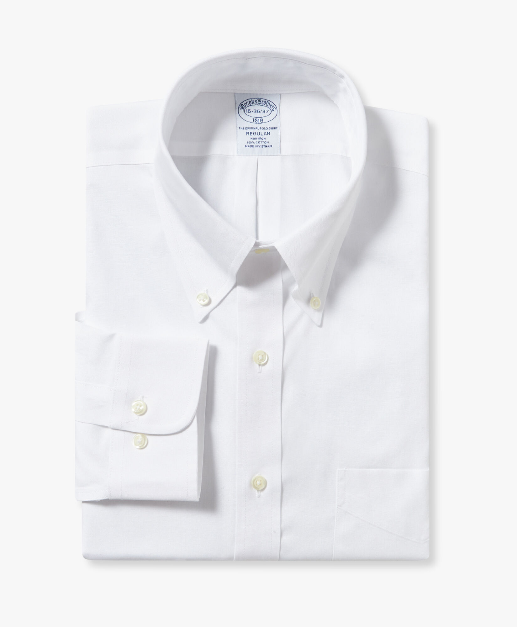 Brooks Brothers Camisa classique Regular Fit sans repassage avec col Polo boutonné White 1000095237US100199832