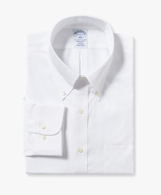 Brooks Brothers Regular Fit Non-Iron Dress Shirt with Polo Button Down Collar White 1000095237US100199832