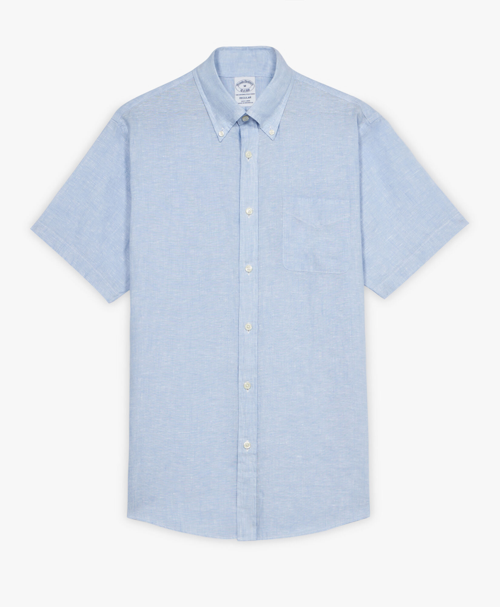 Light Blue Regular Fit Linen Short Sleeve Sport Shirt with Button Down Collar in Light Blue for Men Brooks Brothers EU