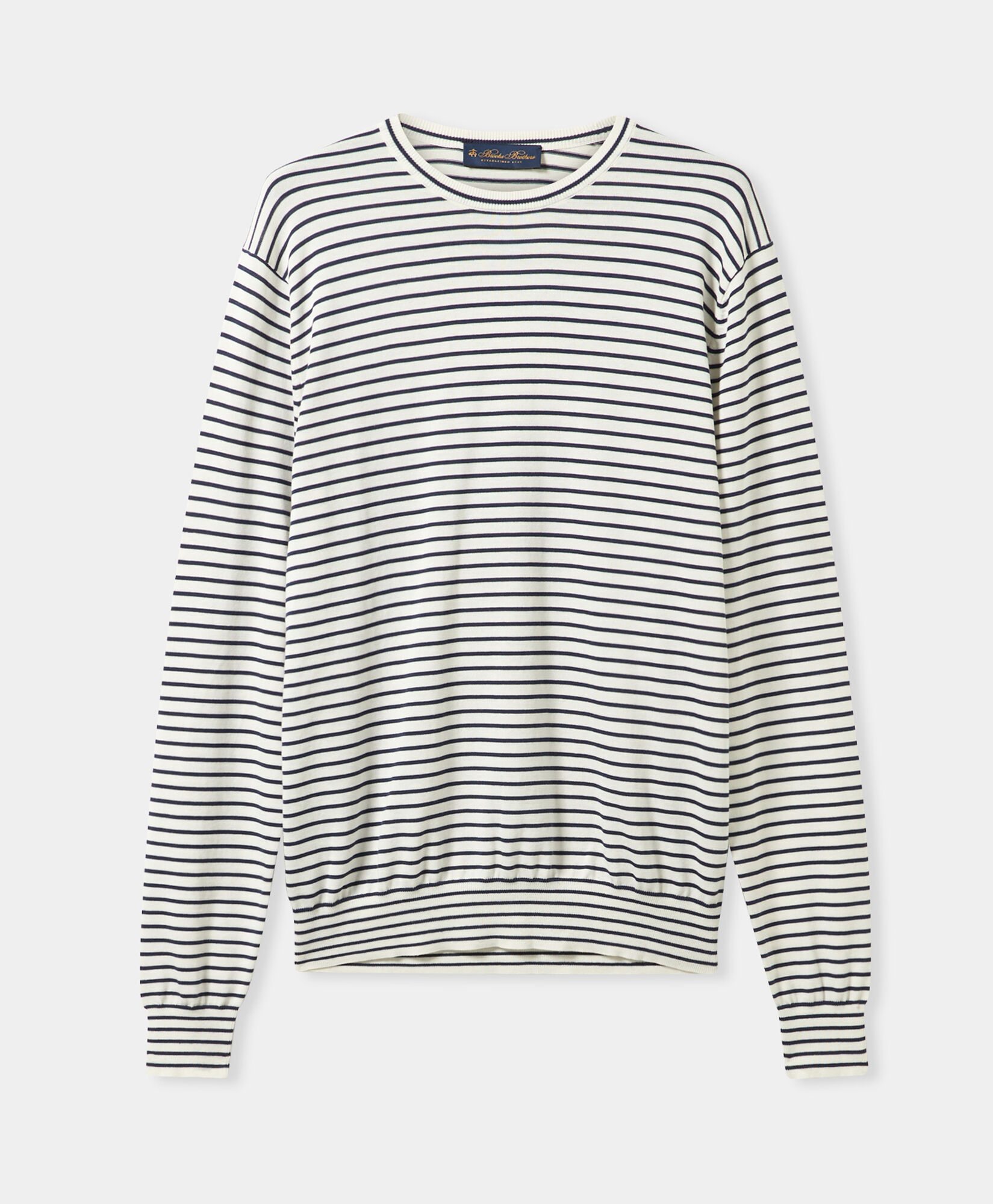 Brooks Brothers Striped Cotton-Silk-Linen Crewneck White KNCRN044COBSE001WHITF001
