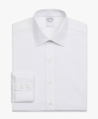 Brooks Brothers Slim Fit Non-Iron Stretch Twill Supima Shirt with Ainsley Collar White 1000095235US100199819