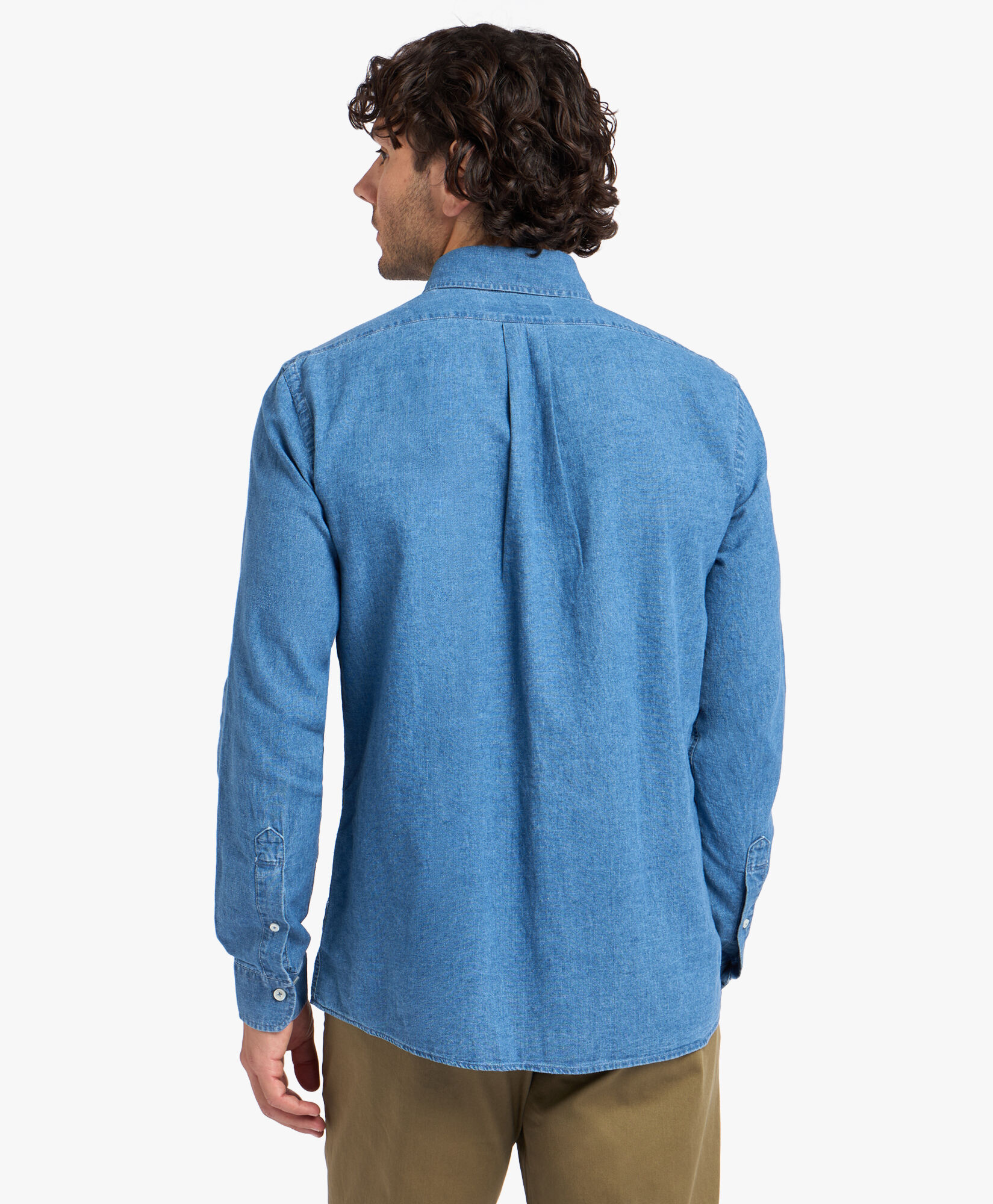 Brooks Brothers Chemise Slim Fit en Lin et Coton avec Col Button-Down Bleu Clair CSHBD008LIBCO001LTBLP001