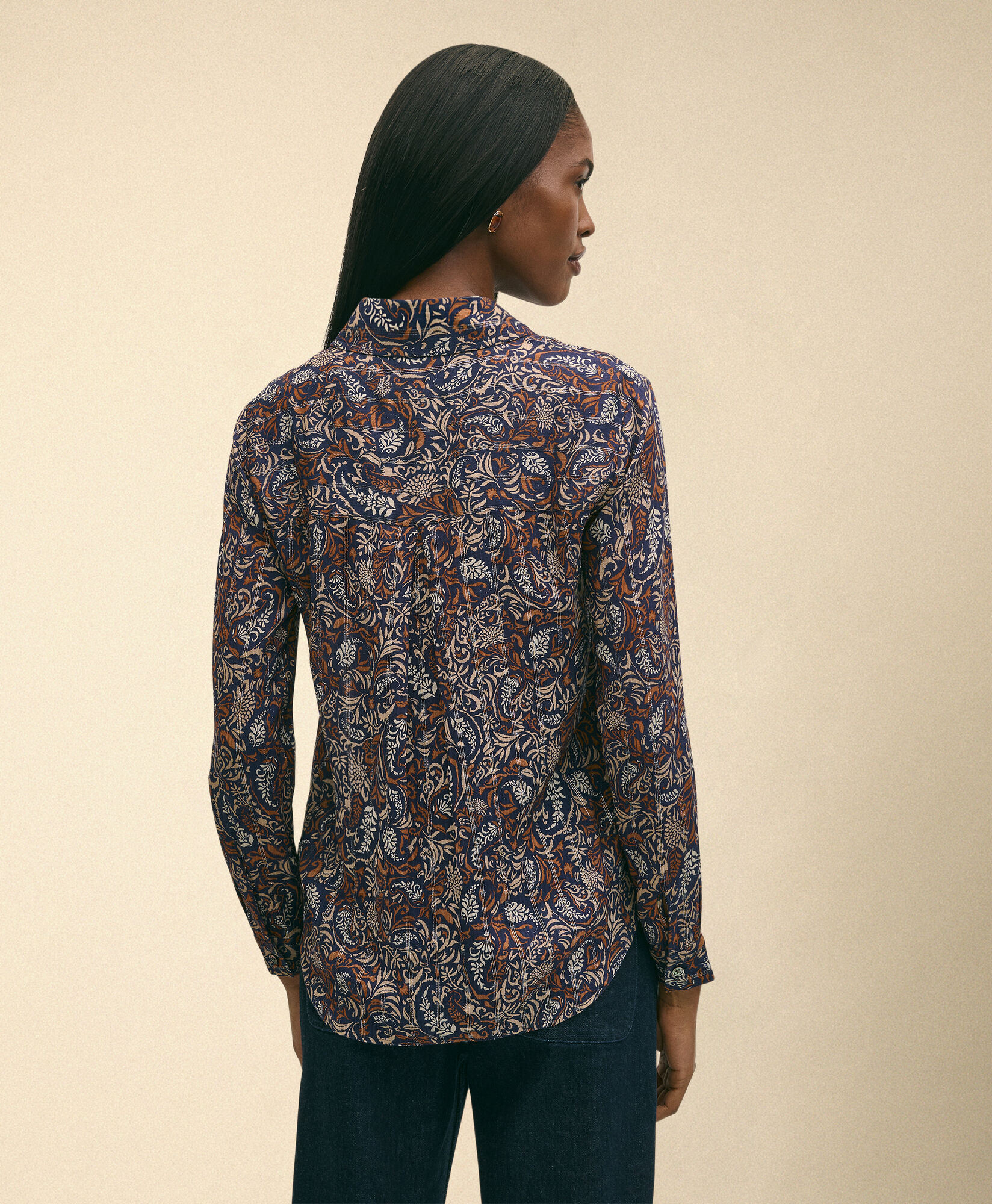 Brooks Brothers Paisley Dropped Shoulder Blouse Blue 1000104894US100222363
