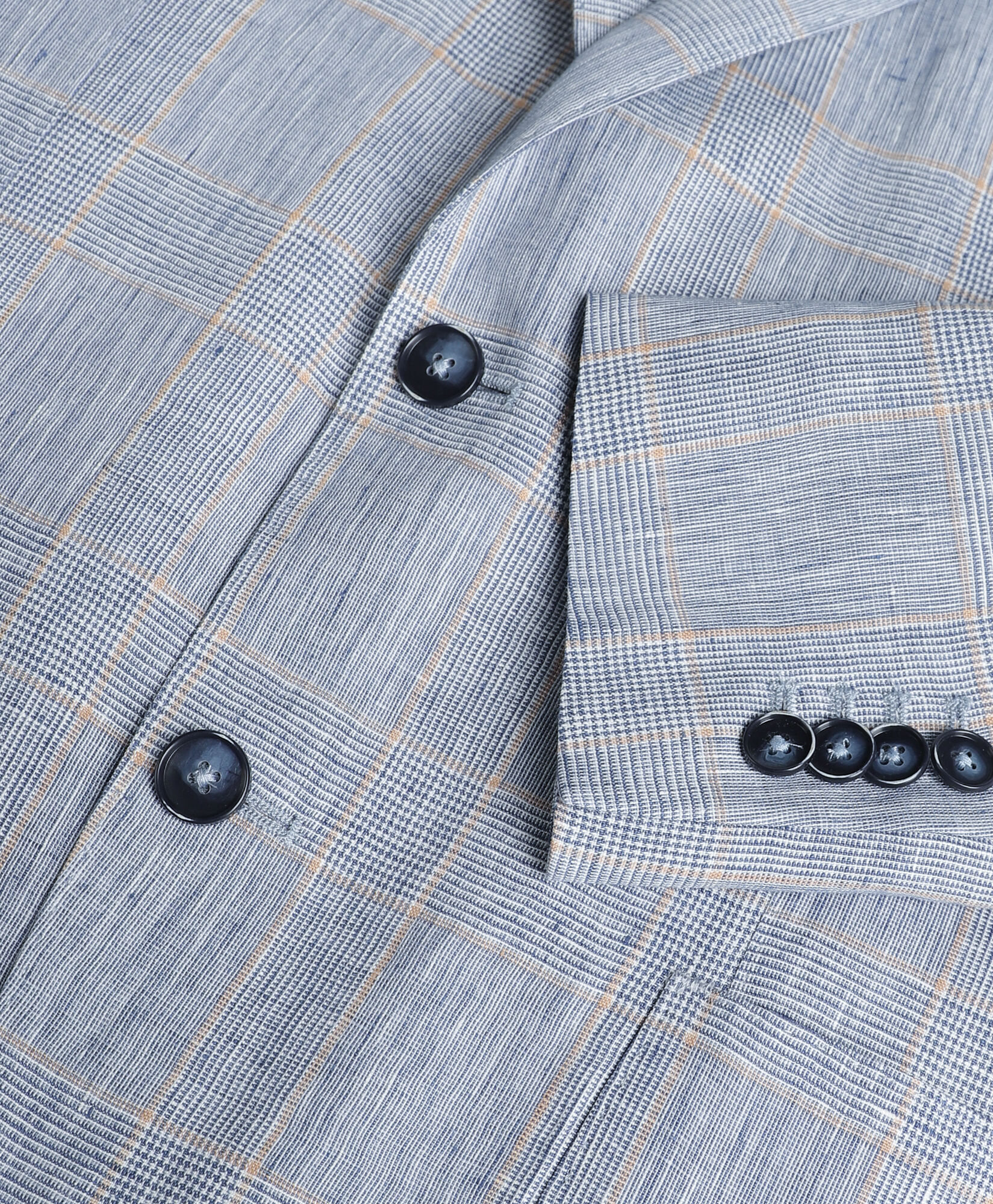 Brooks Brothers Prince of Wales Checked Linen Blazer Blue JKREG062LIPLI001BLUEF001