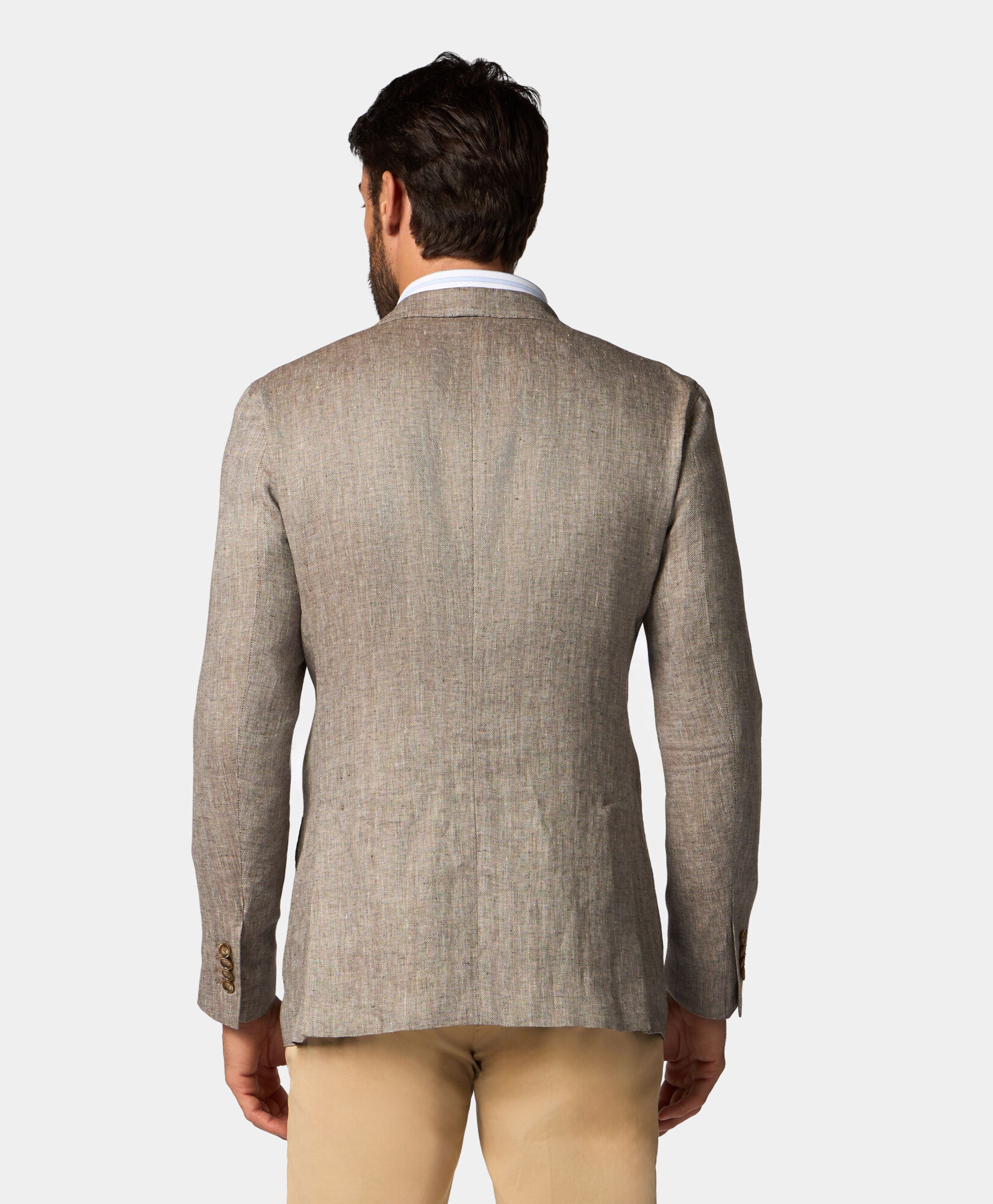 Brooks Brothers Herringbone Design Linen Blazer Light Brown JKREG063LIPLI001LTBRF001