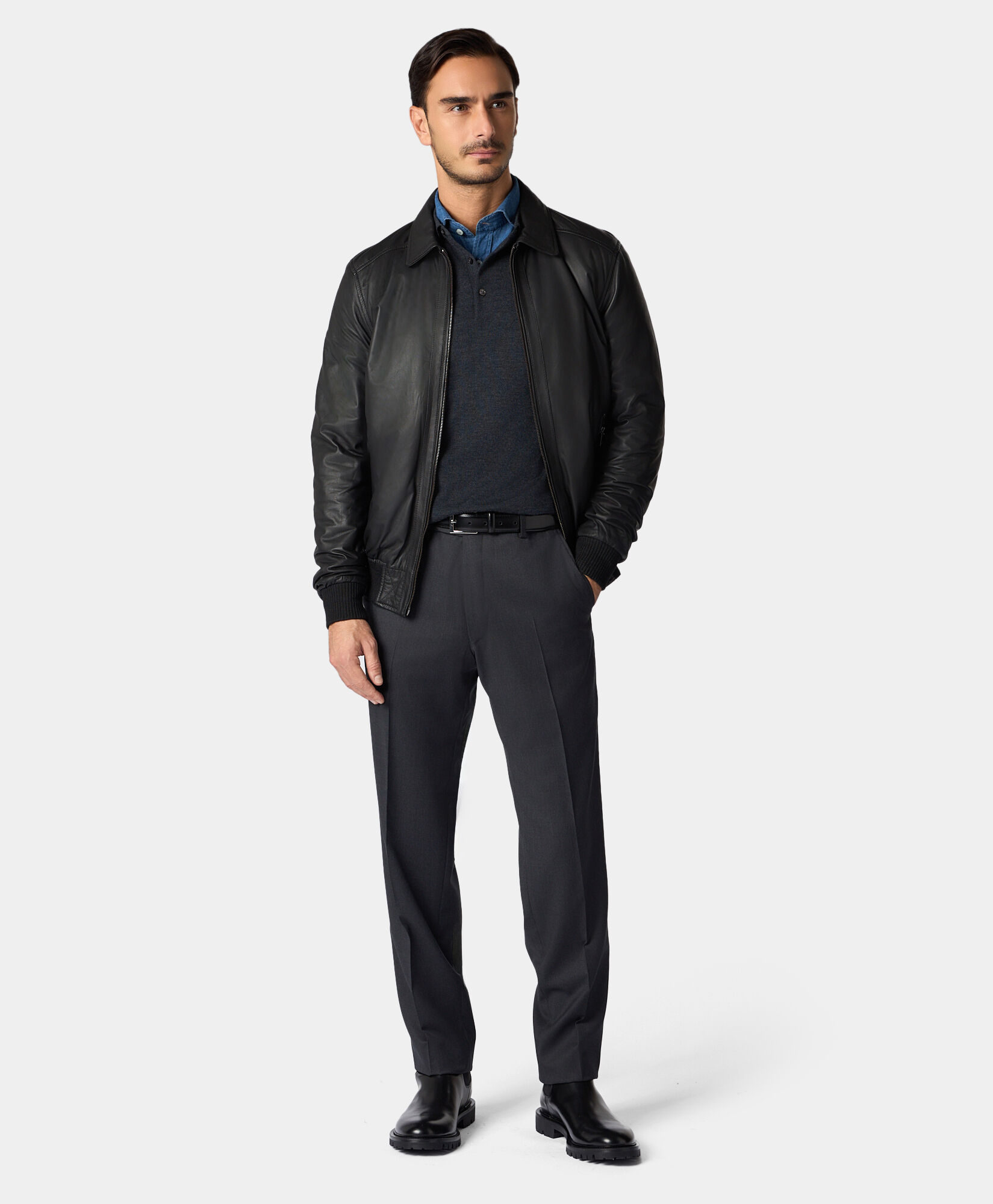 Brooks Brothers Leather Bomber Jacket Black COJKT007LTPLT002BLAKP001