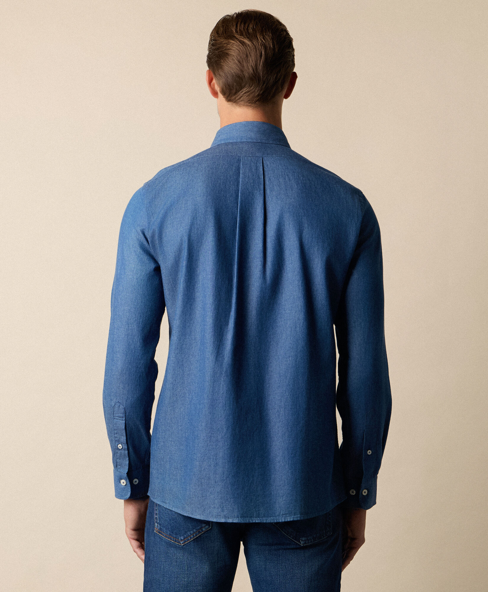 Brooks Brothers Slim Fit Denim Shirt with Button Down Collar Blue CSHBD024COPCO001BLUEP002