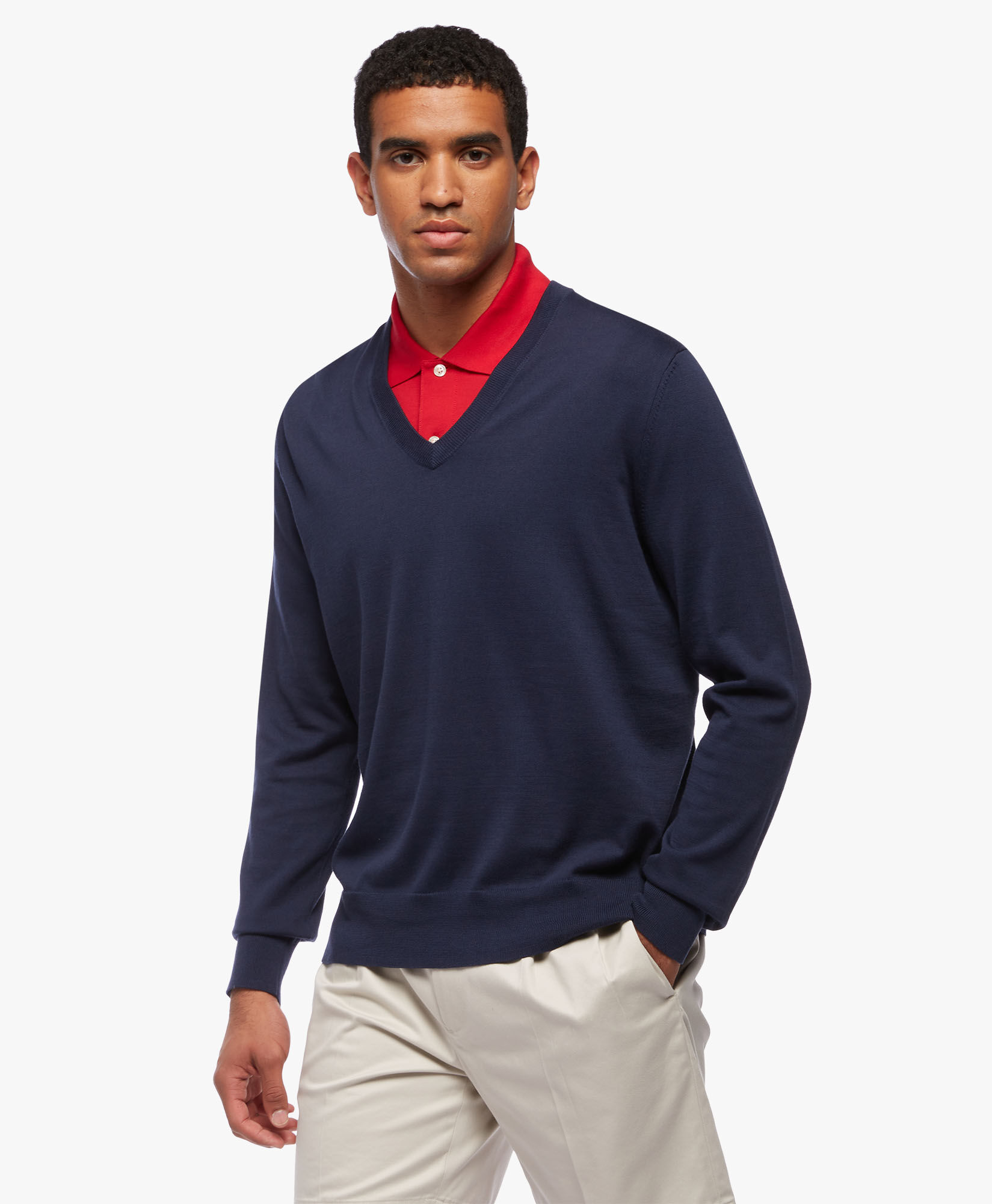 Supima Cotton V Neck Sweater in Navy for Men Brooks Brothers EU