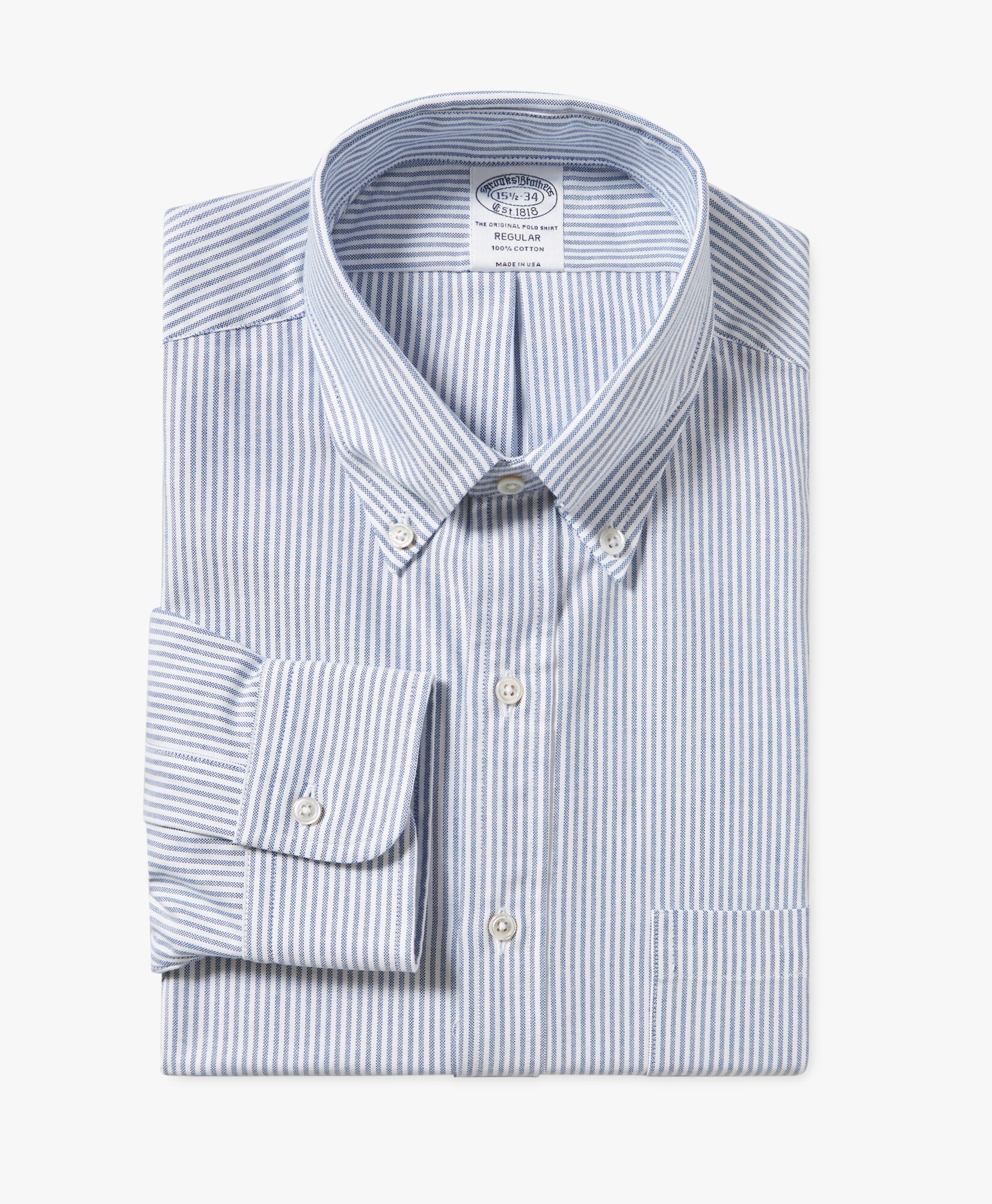 Camicia blu a righe regular fit Oxford americano con collo button
