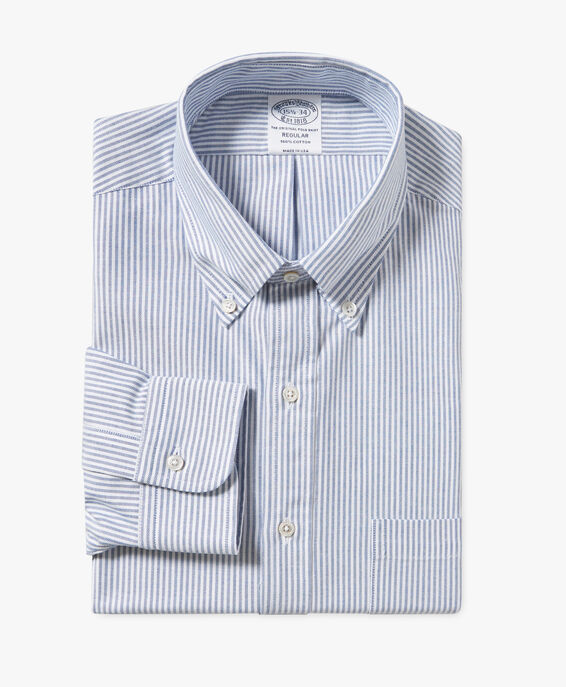 Brooks Brothers Blue Striped Regular Fit US Oxford Cloth Dress Shirt with Button-Down Collar Blue and White 1000095142US100199529