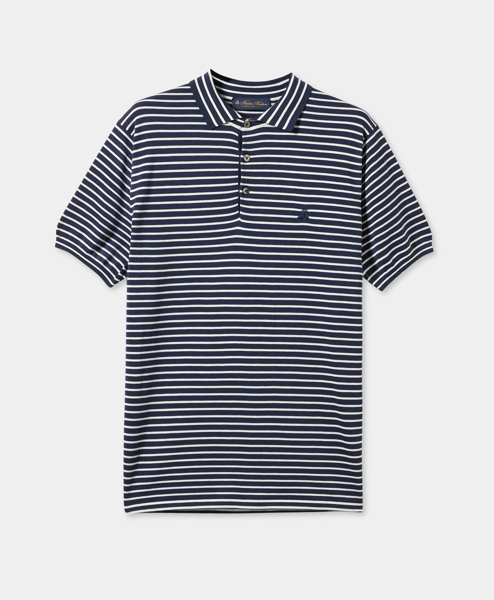 Brooks Brothers Striped Cotton-Silk-Linen Knit Polo Blue KNPOL014COBSE001BLUEF001