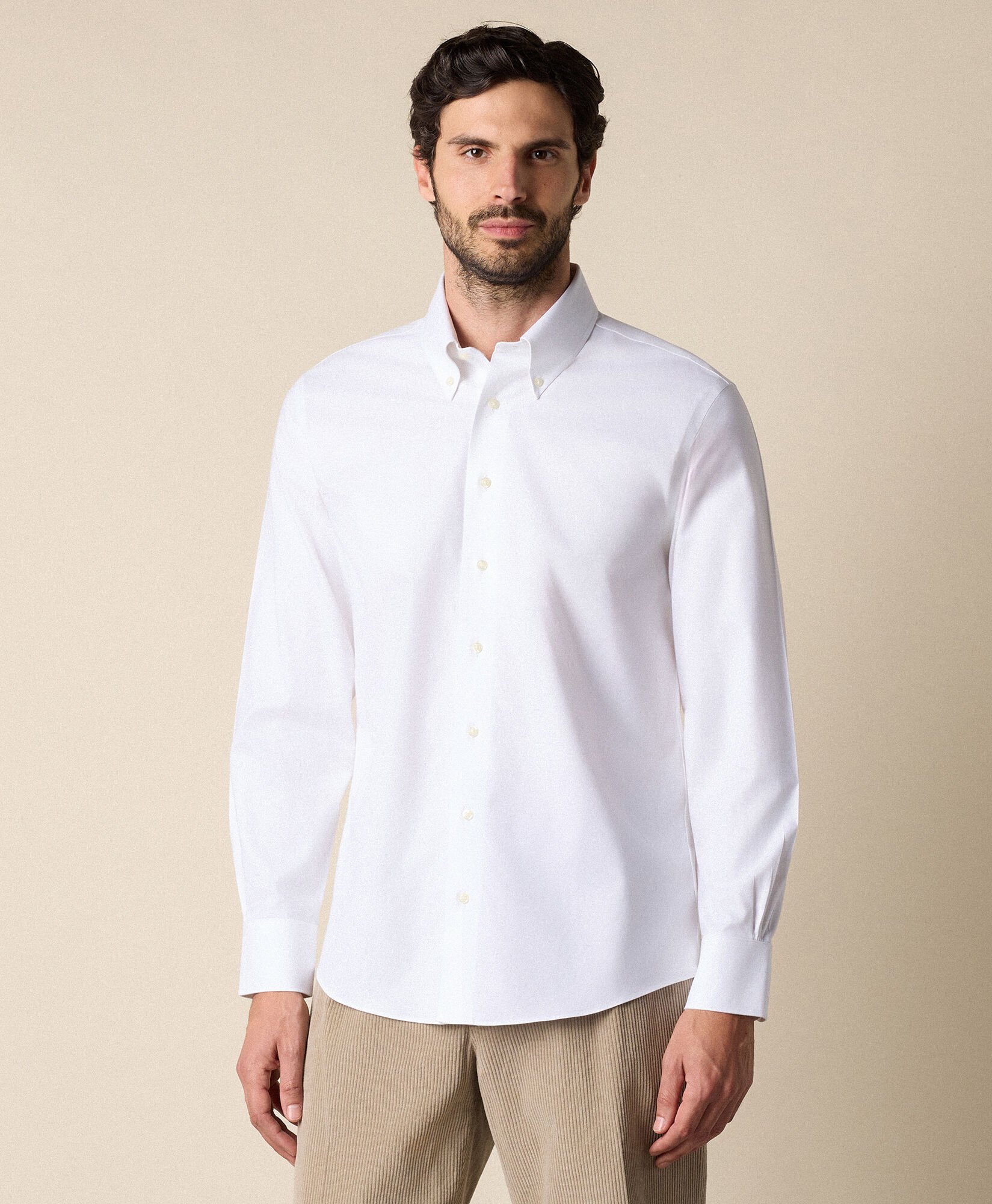 Brooks Brothers Slim Fit Non-Iron Stretch Supima Cotton Twill Shirt with Button Down Collar White 1000096432US100201344