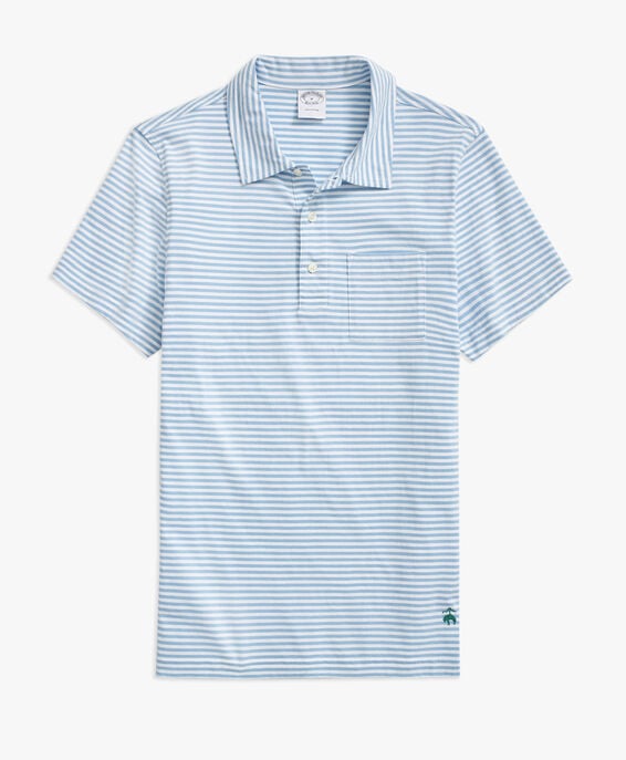 Brooks Brothers Blue and White Vintage Washed Cotton Feeder Stripe Polo Shirt Blue and White 1000093736US100196905