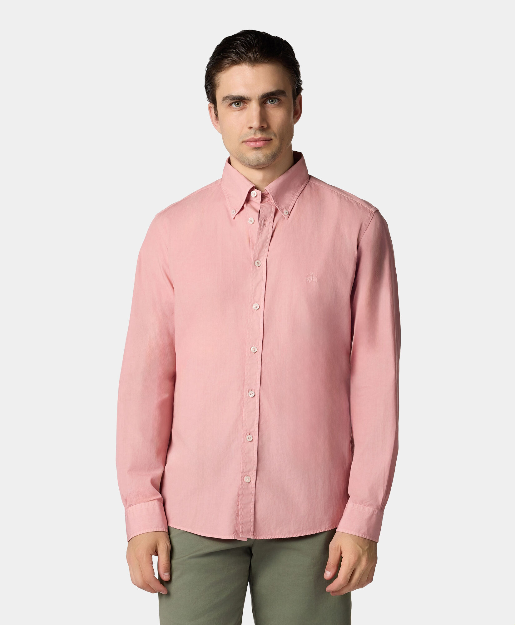 Brooks Brothers Chemise Slim Fit en Coton Teintée à la Garment avec Col Button Down Saumon CSHBD012COPCO001SALMP001