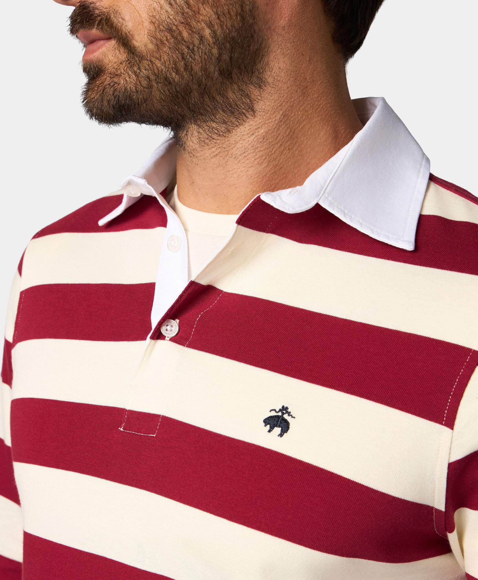 Brooks Brothers Striped Jersey Rugby Polo Burgundy POJER002COPCO001BORDF001