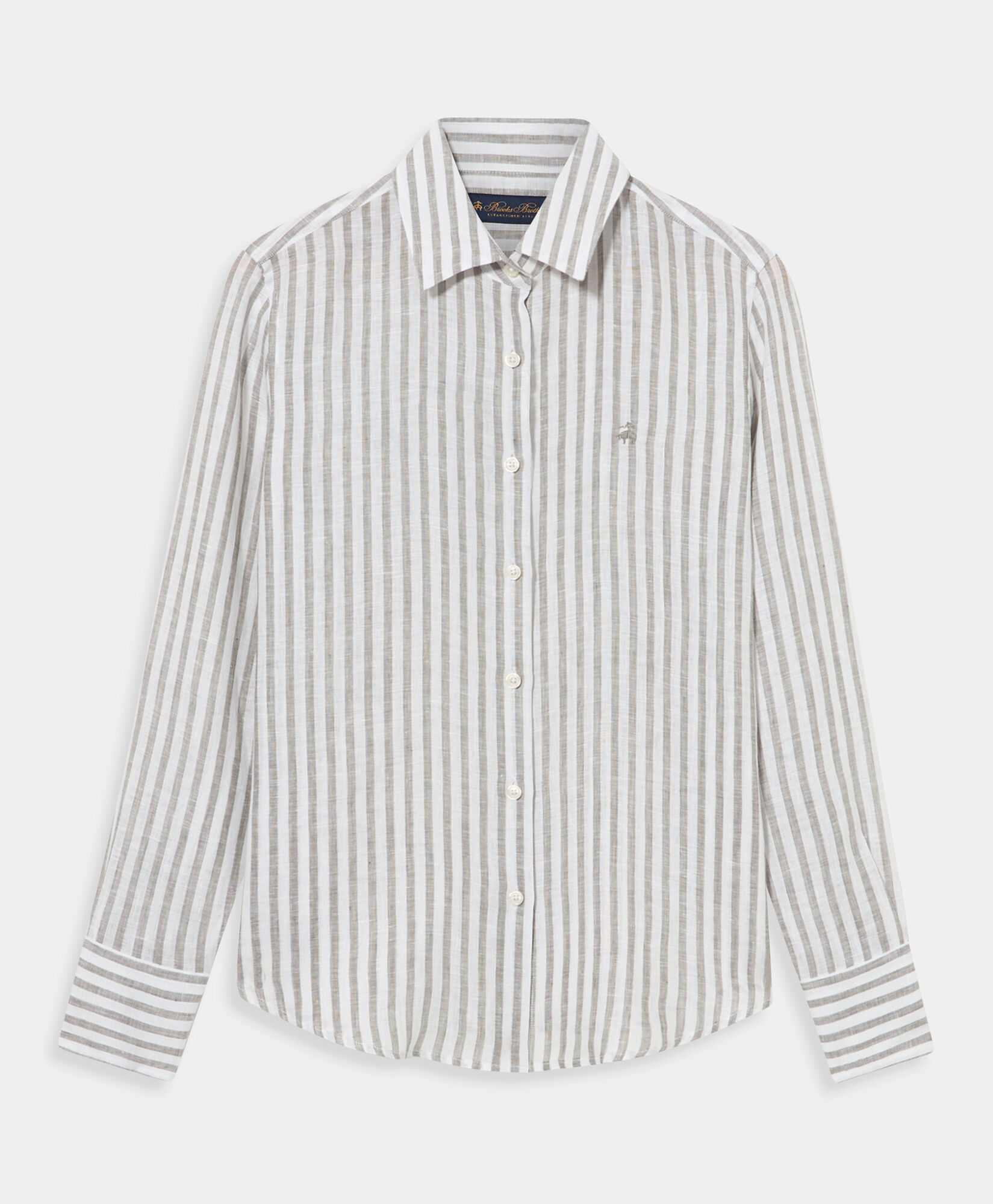 Brooks Brothers Relaxed Fit Striped Linen Shirt Men's Design Green CSHSP006LIPLI001GREEF001