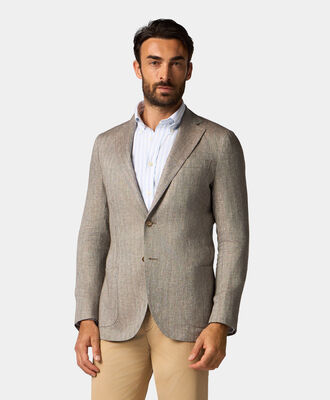 Brooks Brothers Herringbone Design Leinen Blazer Hellbraun JKREG063LIPLI001LTBRF001