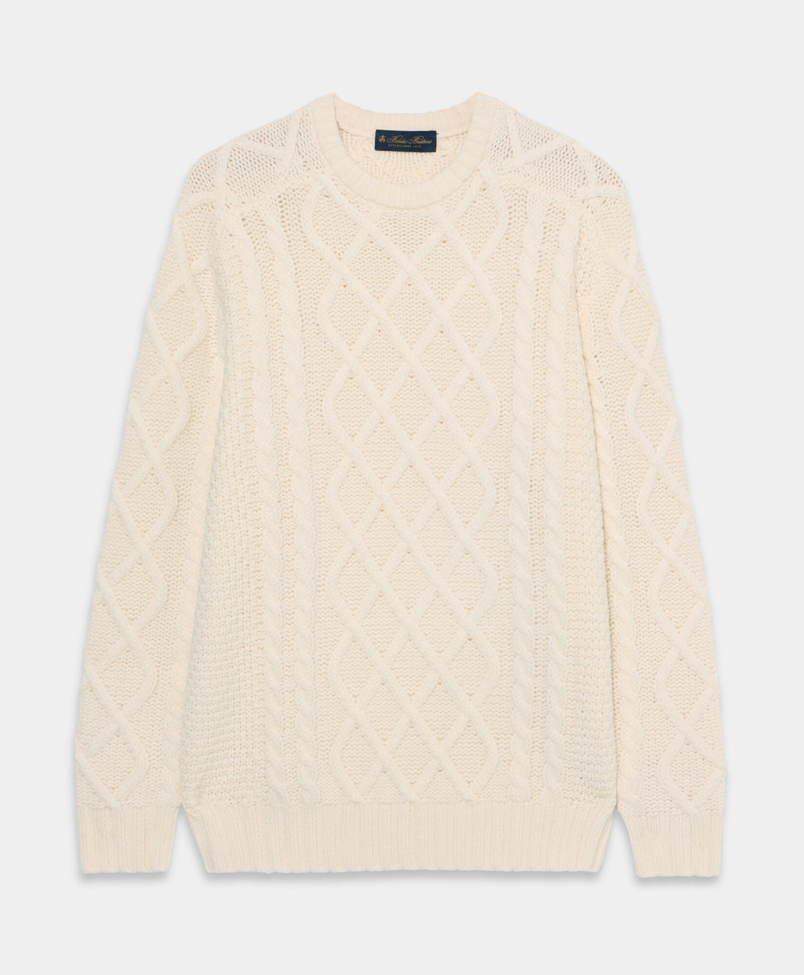 Brooks Brothers Fisherman Lambswool Crewneck Milk KNCRN076WOPWO004MILKP001