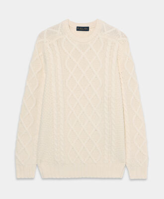 Brooks Brothers Fisherman Lambswool Crewneck Milk KNCRN076WOPWO004MILKP001