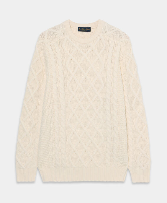 Brooks Brothers Fisherman Lambswool Crewneck Milk KNCRN076WOPWO004MILKP001