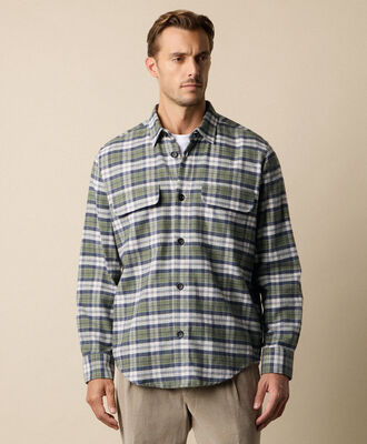 Brooks Brothers Plaid Cotton Flannel Overshirt with Flap Pockets Green CSHAV002COPCO001GREEF001