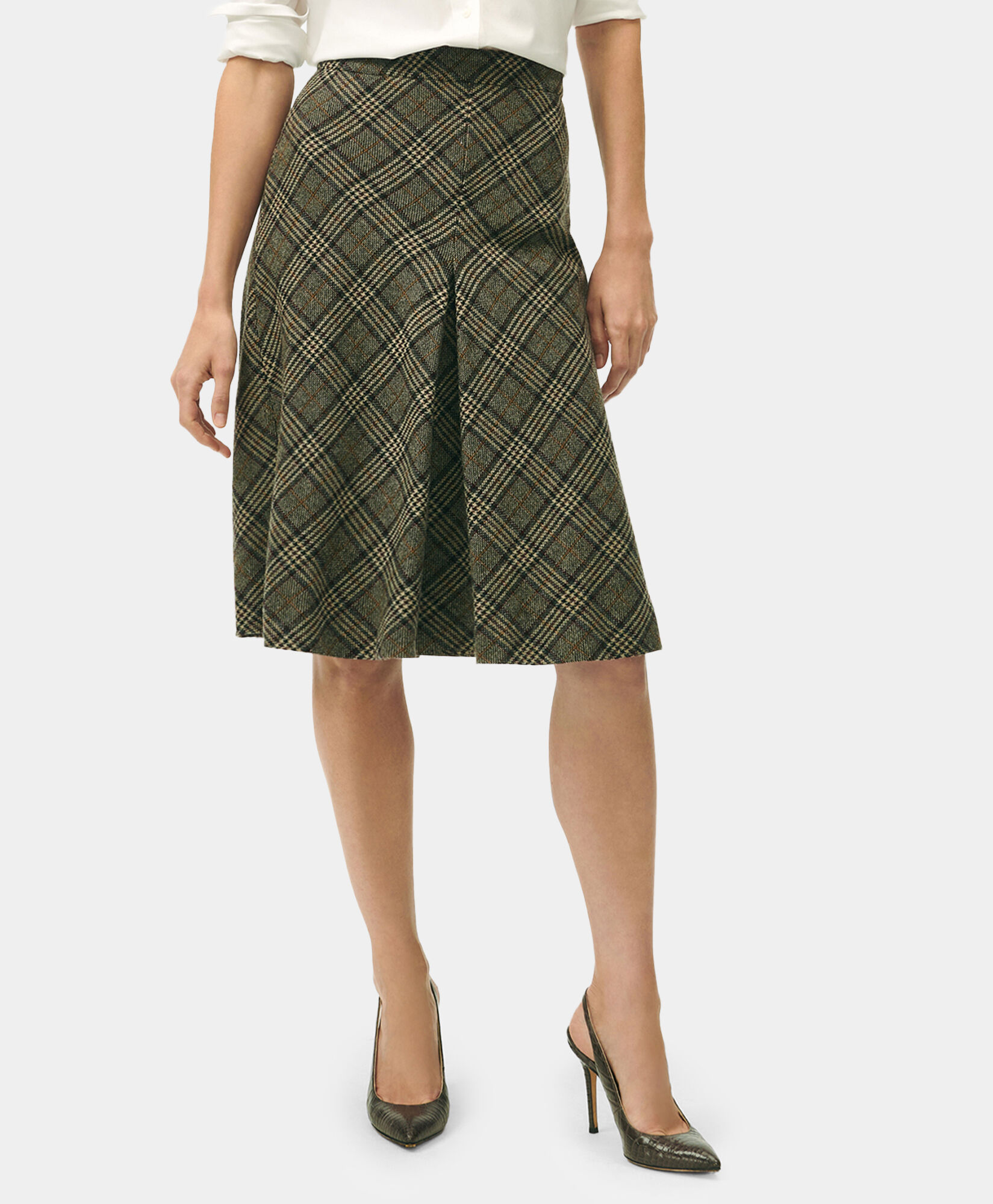 Multi Check Plaid Wool Skirt in Beige for Women Brooks Brothers EU