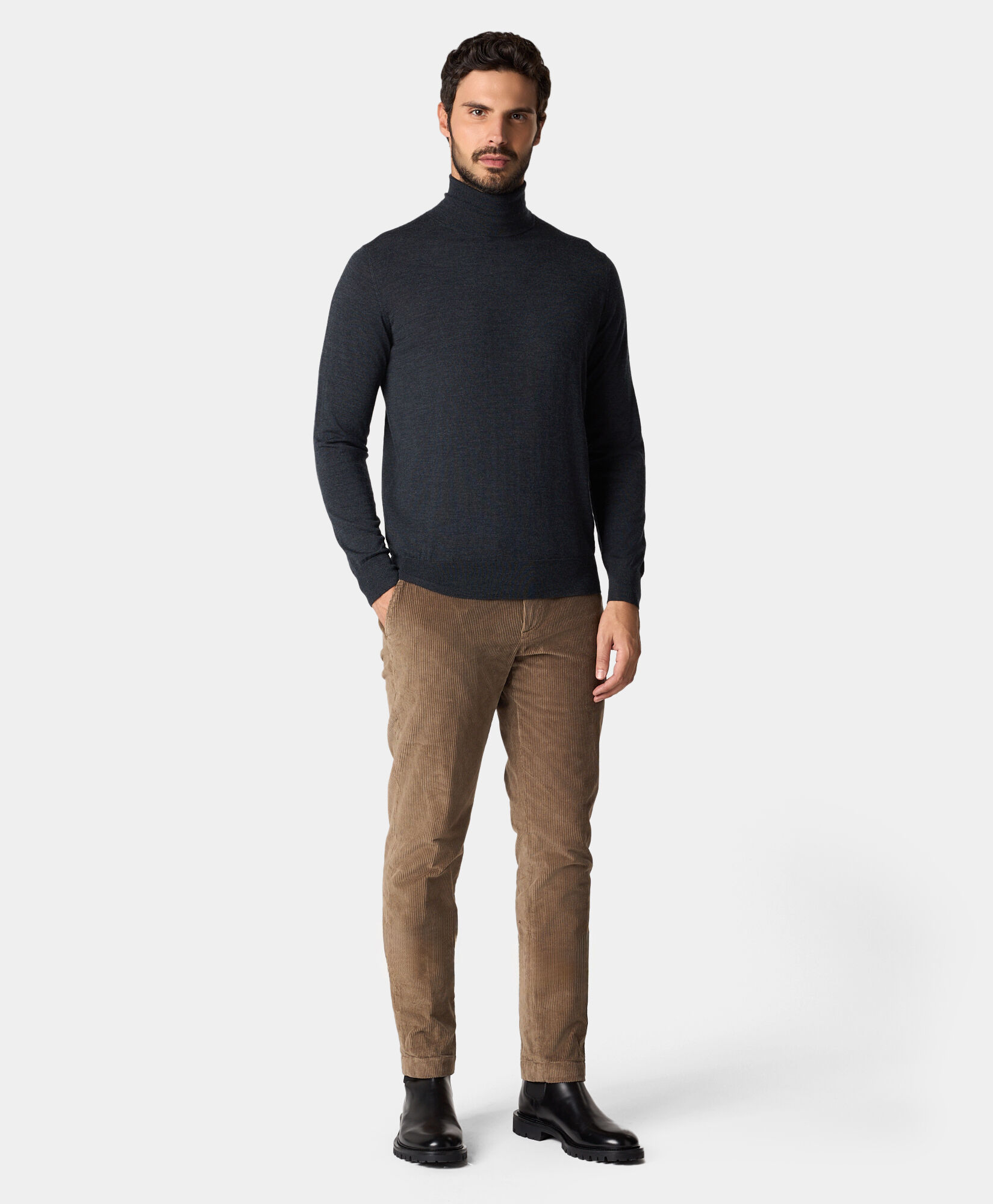 Brooks Brothers Merino Wool Turtleneck Sweater Light Grey KNTRT008WOPWO006DKGRP001