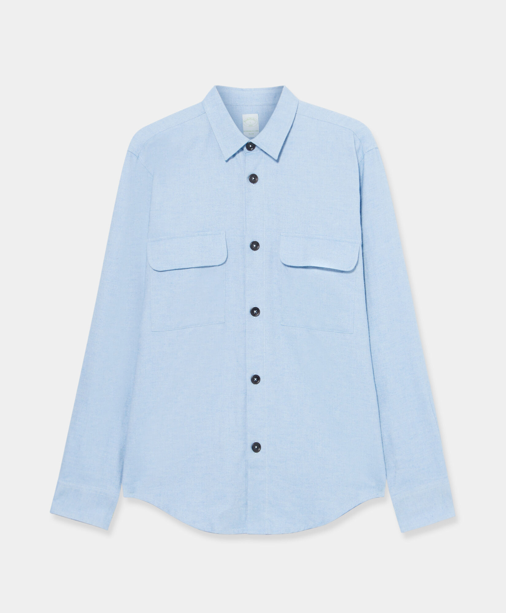 Brooks Brothers Cotton Flannel Overshirt with Flap Pockets Sky CSHAV003COPCO001SKYP0001