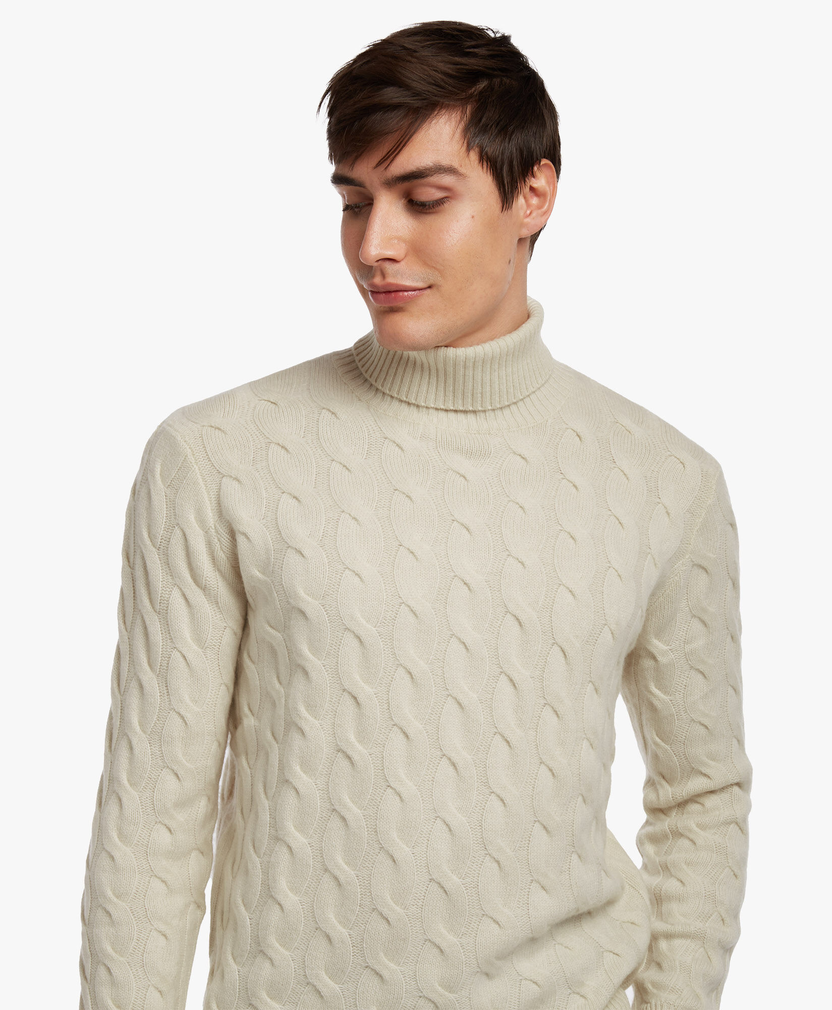 Cable Knit Turtleneck Sweater in Off white Brooks Brothers EU