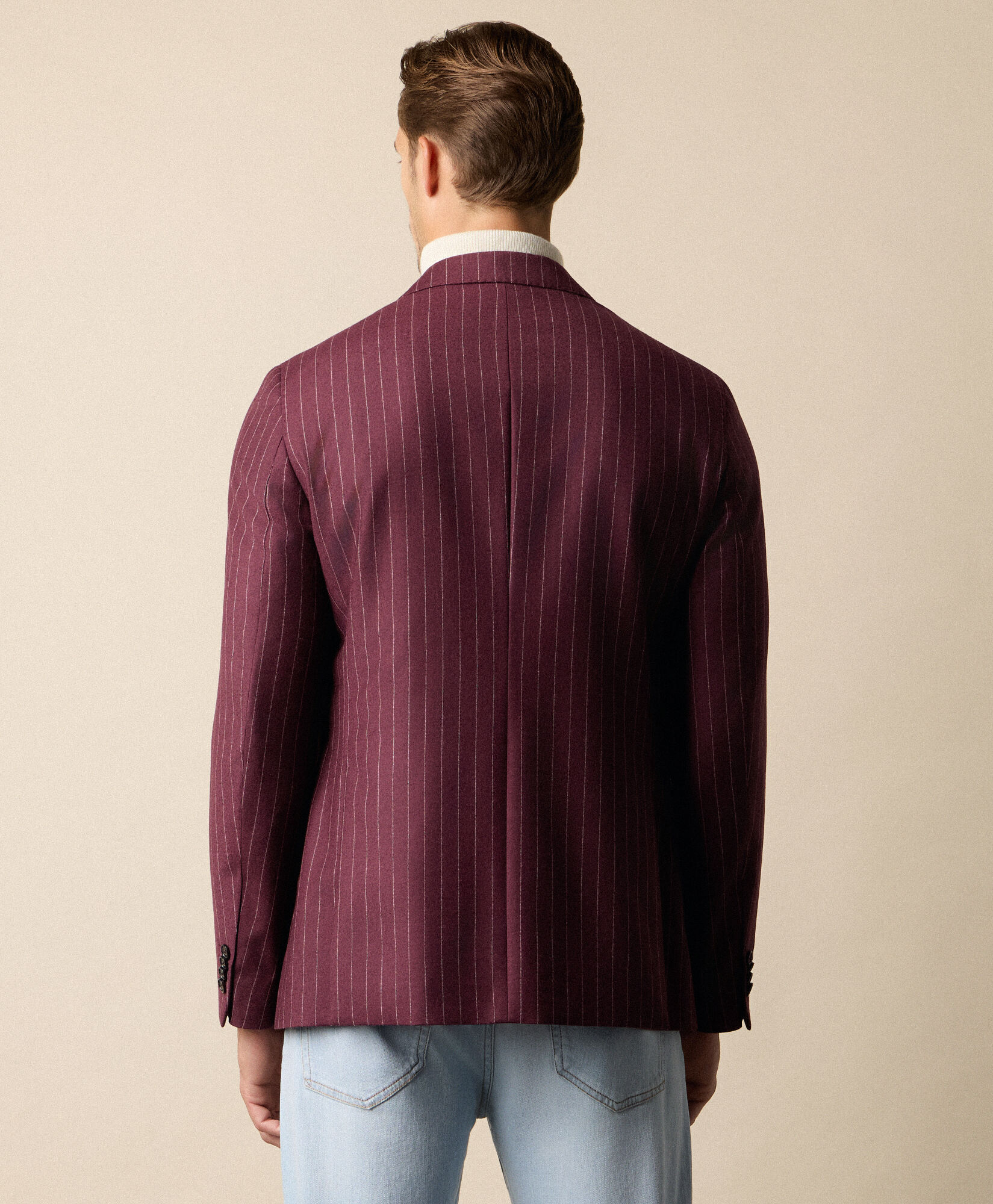 Brooks Brothers Pinstripe Virgin Wool Blazer Burgundy JKREG086WVPWV003BORDF001