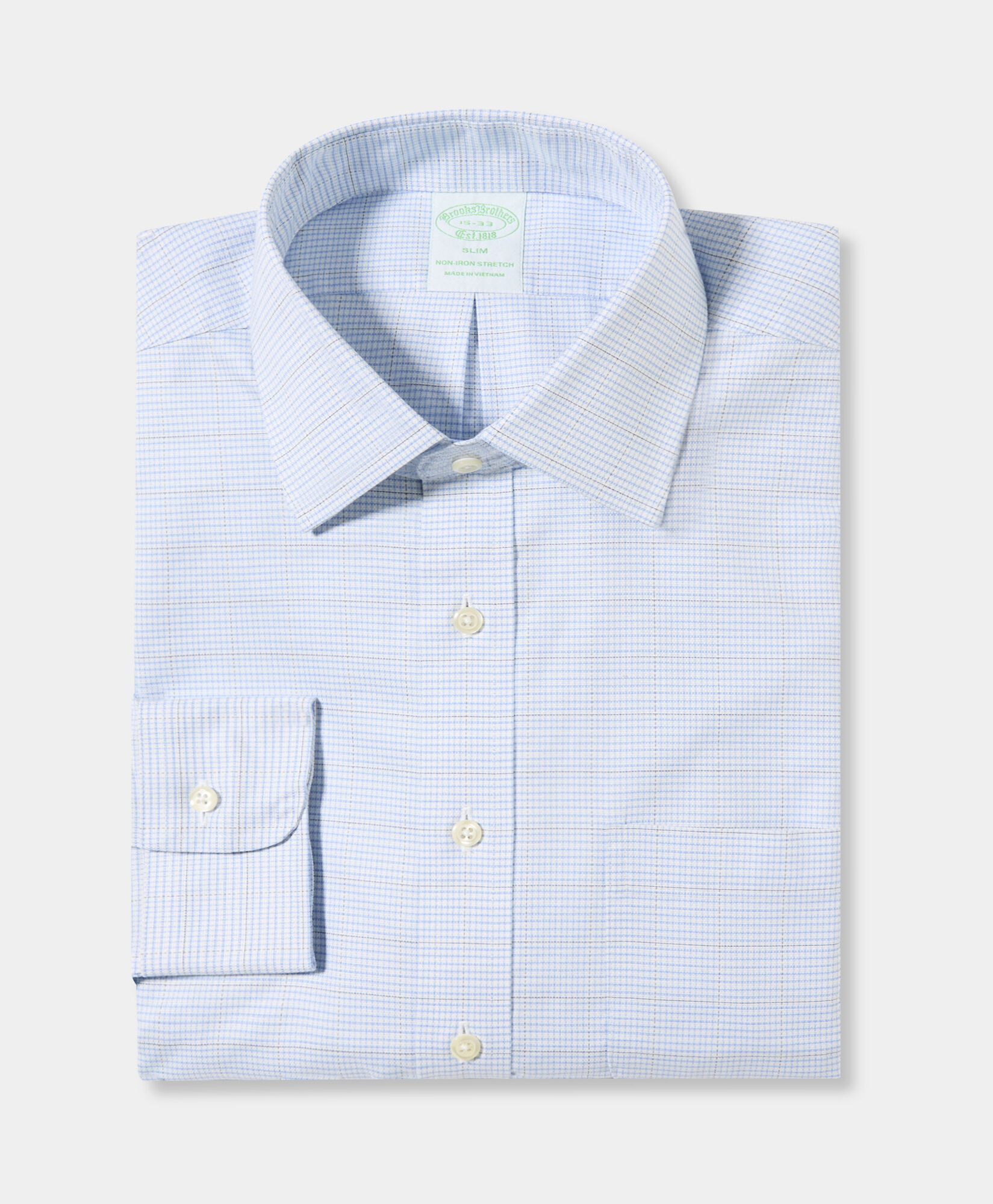 Brooks Brothers Slim Fit Non-Iron Checked Royal Oxford Shirt with Ainsley Collar Hydrangea 1000105900US100224376