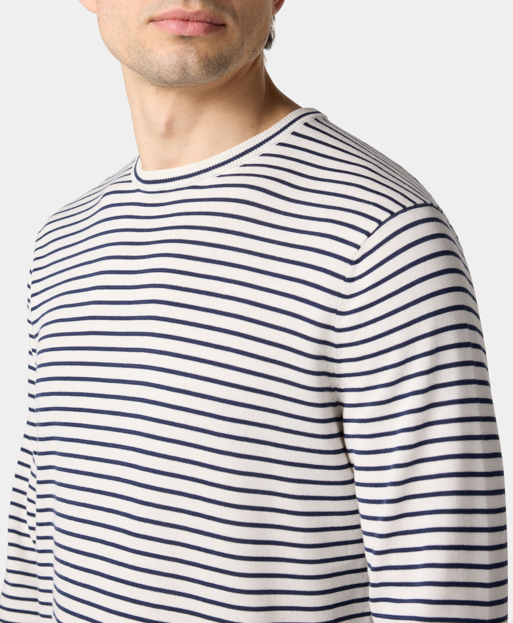Brooks Brothers Striped Cotton-Silk-Linen Crewneck White KNCRN044COBSE001WHITF001