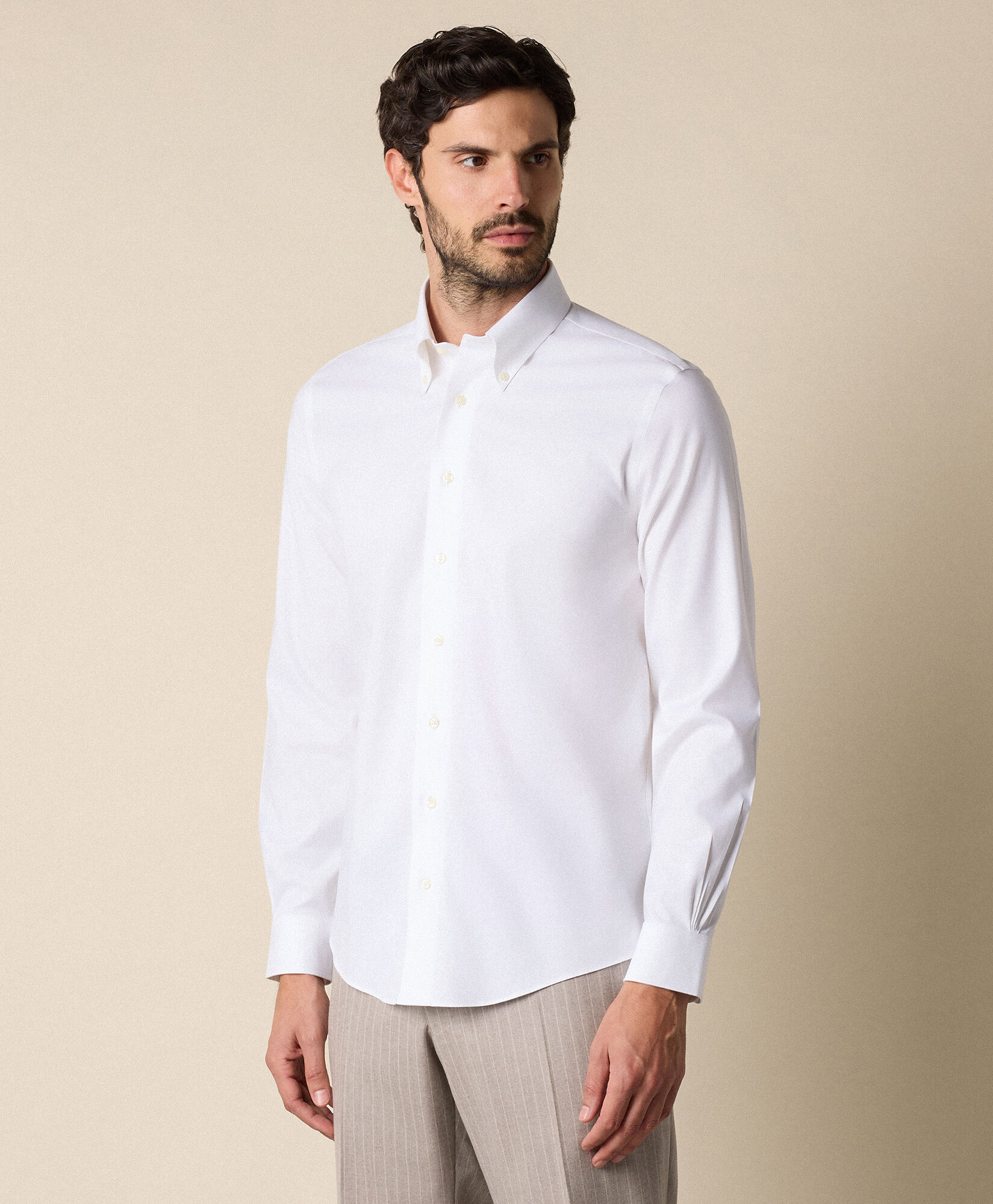 Brooks Brothers Chemise Pinpoint en Coton Oxford Coupe Slim Non-Iron avec Col Button Down Blanc 1000107592US100228149